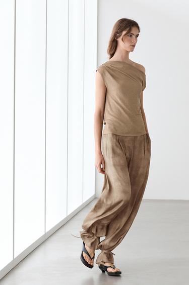 Flowing pants with tie-detail hem — BEIGE 3