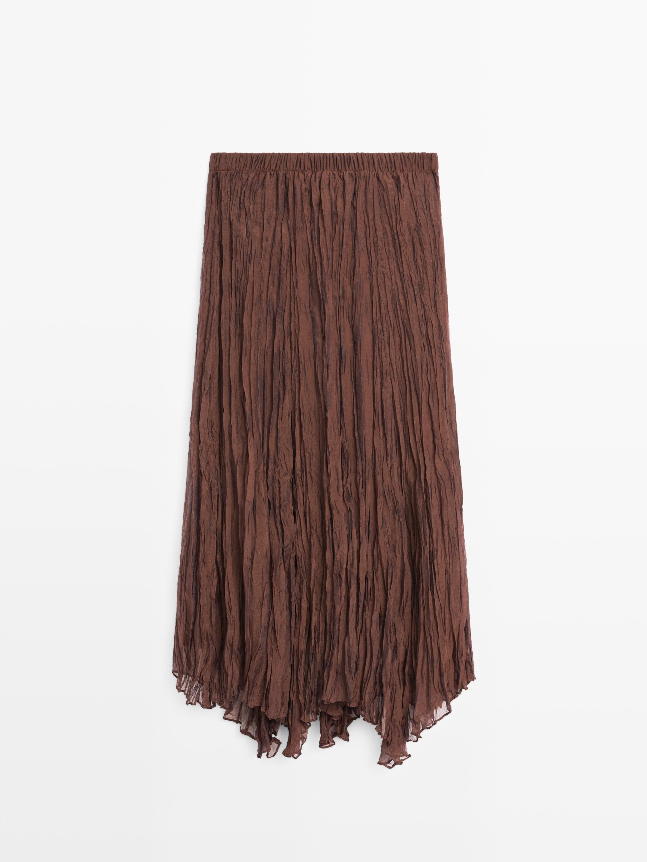 Pleated organza midi skirt — Caramel