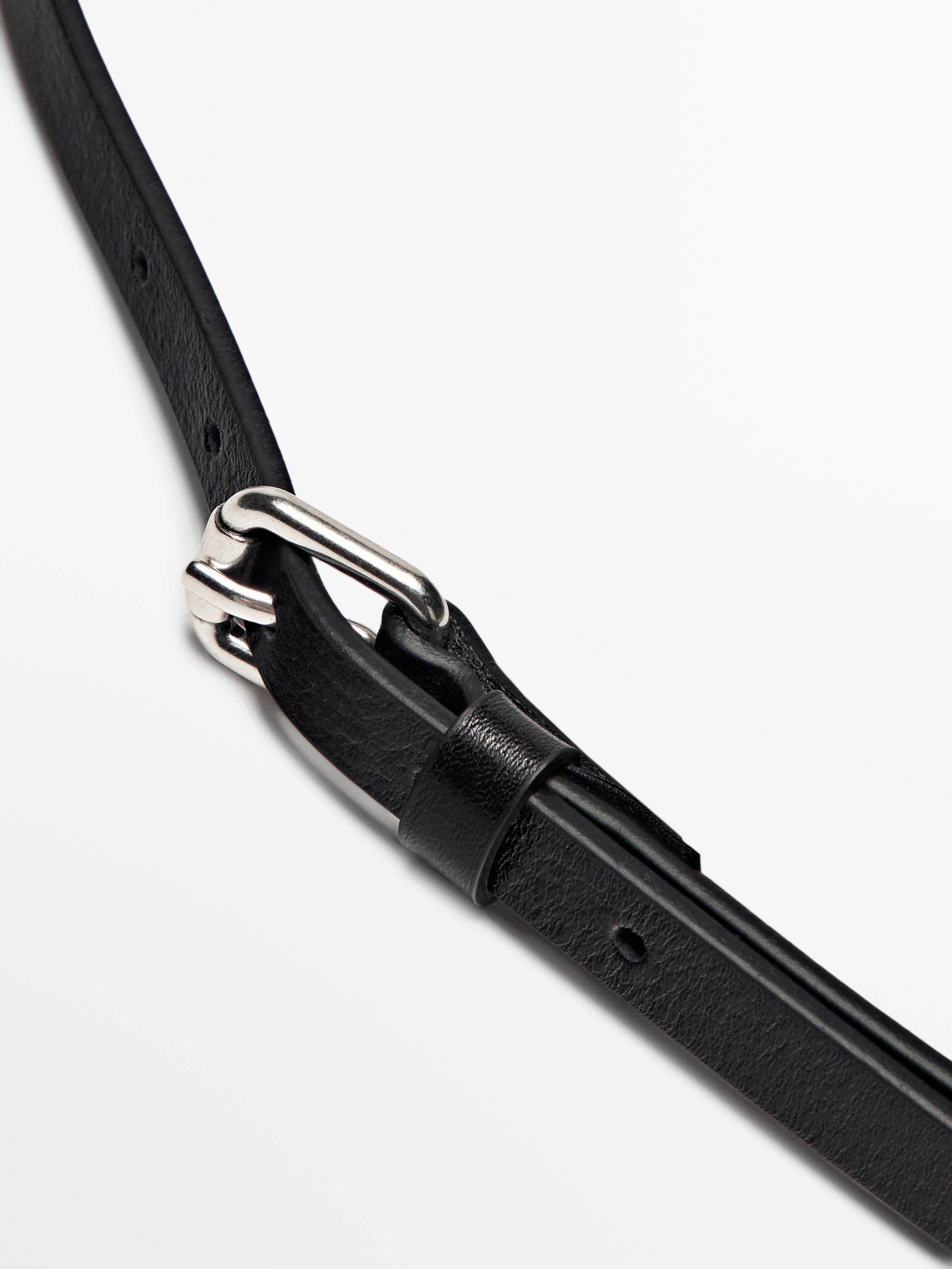Leather belt with square buckle