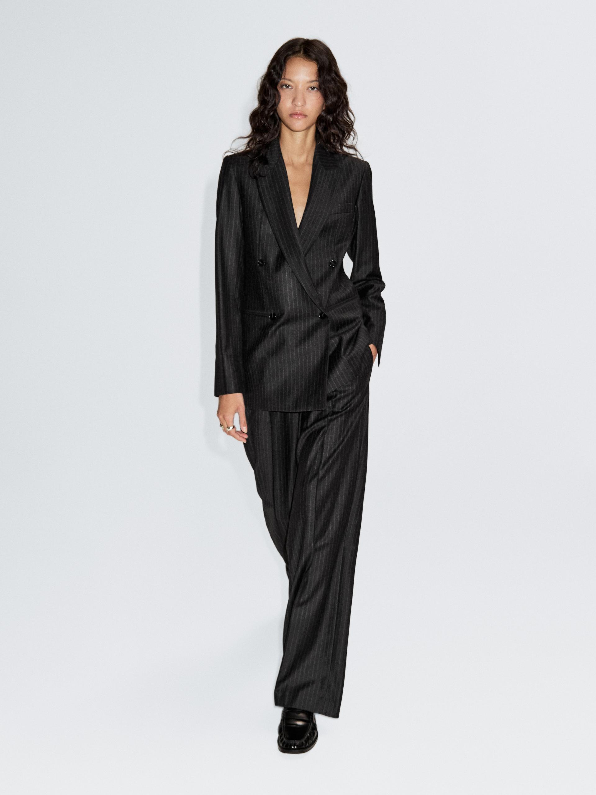 Blazer Croisé 100 % Laine - Gris - 42 - Massimo Dutti - Femme