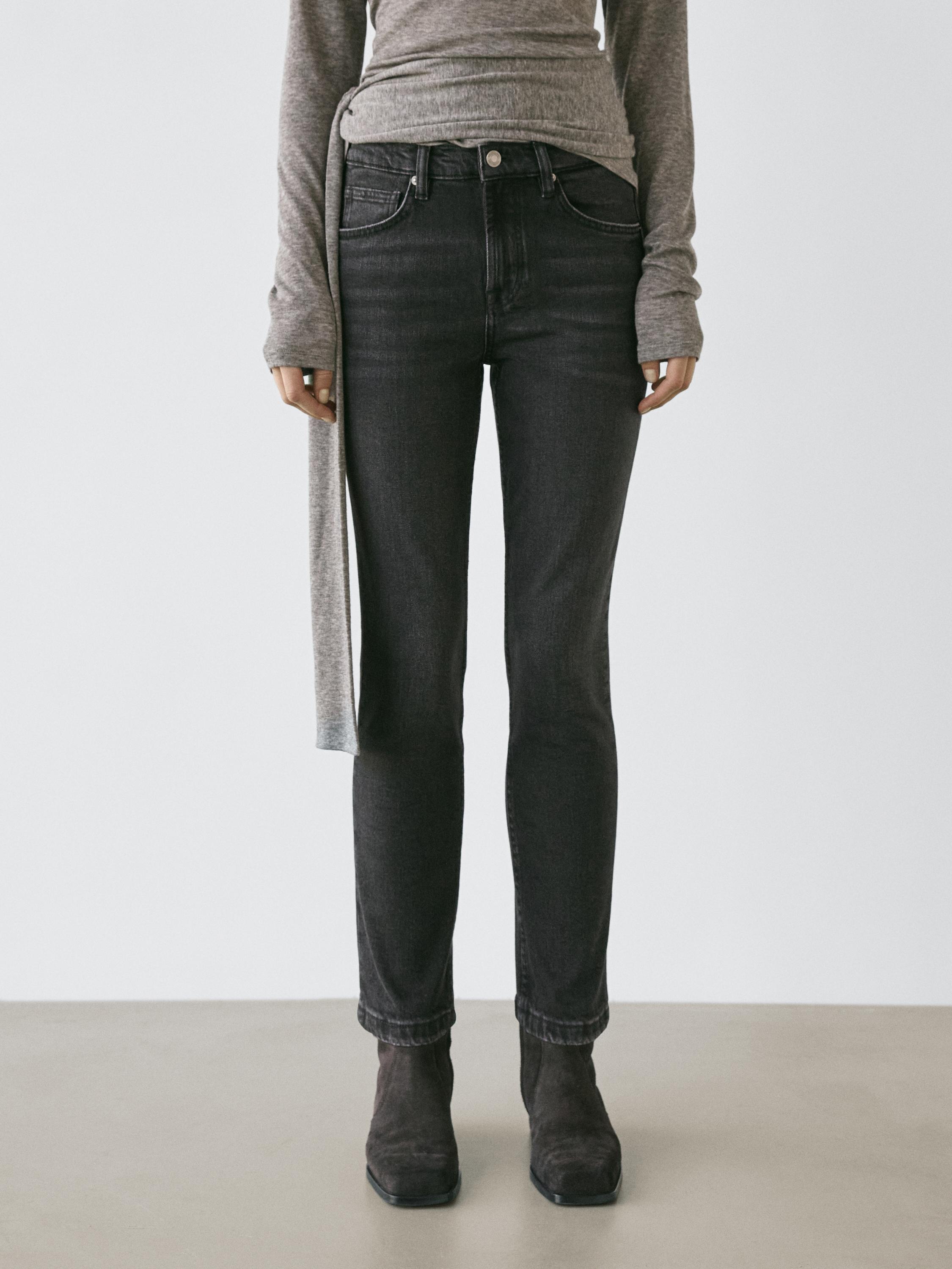 Mid-rise cropped slim fit jeans — BLACK
