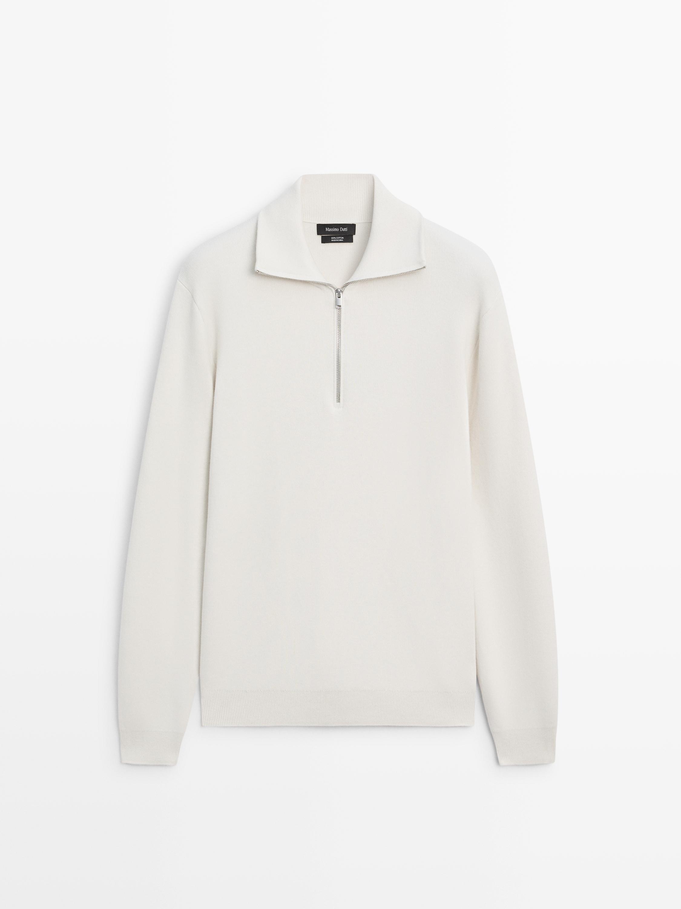 Pull en maille de coton à col camionneur zippé