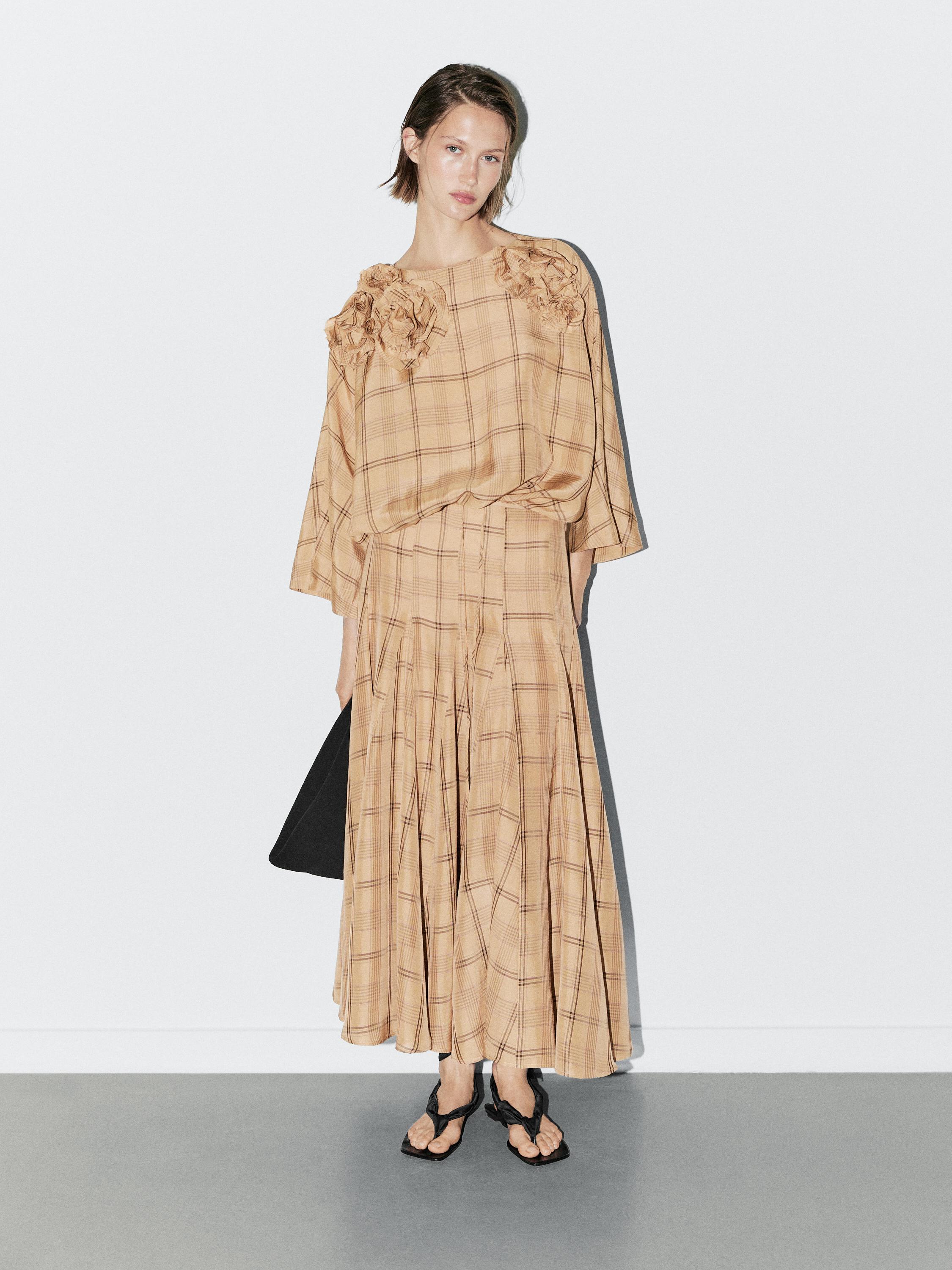 Gonna midi con godet e stampa a quadri - Studio