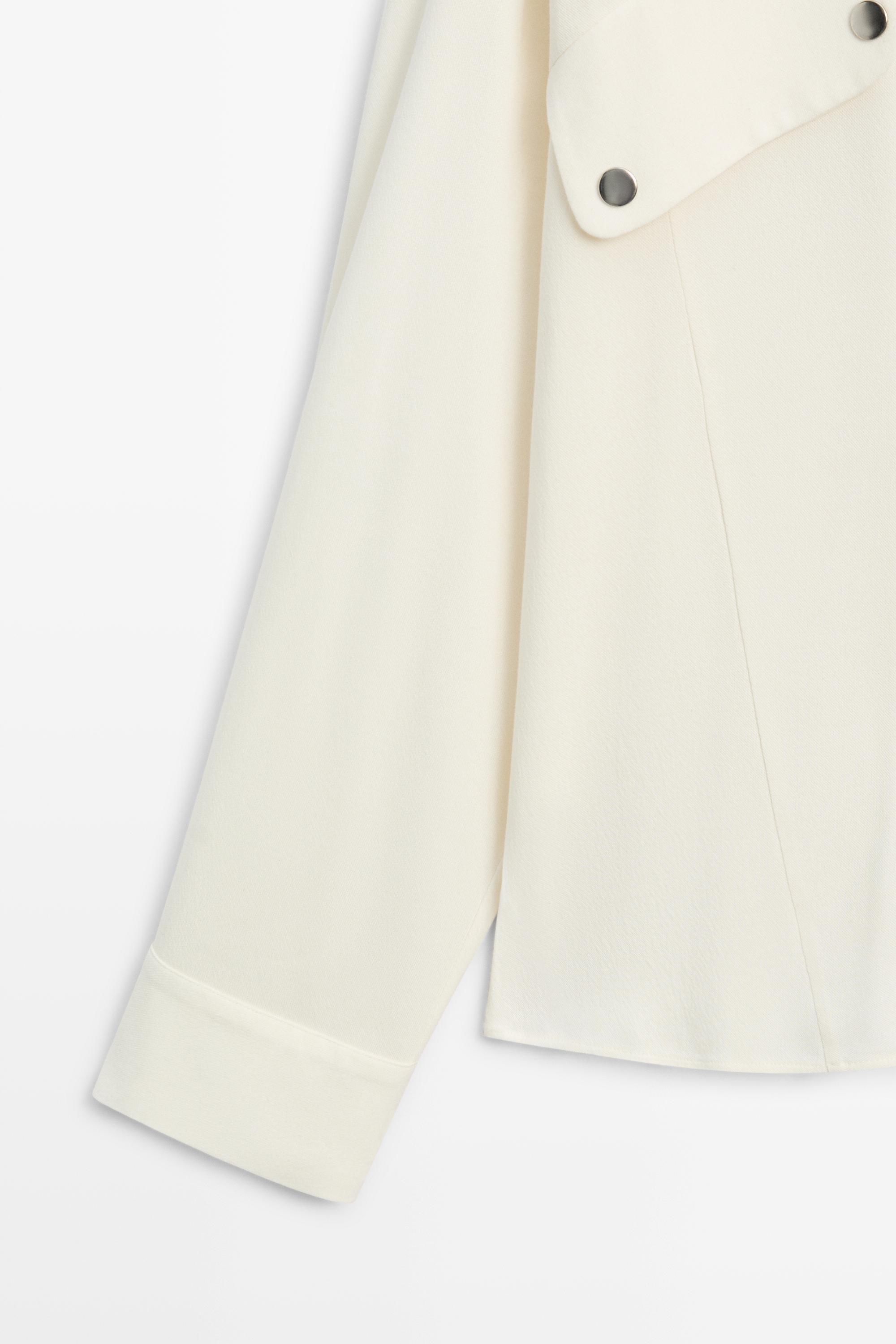 Snap-button stand collar shirt — CREAM