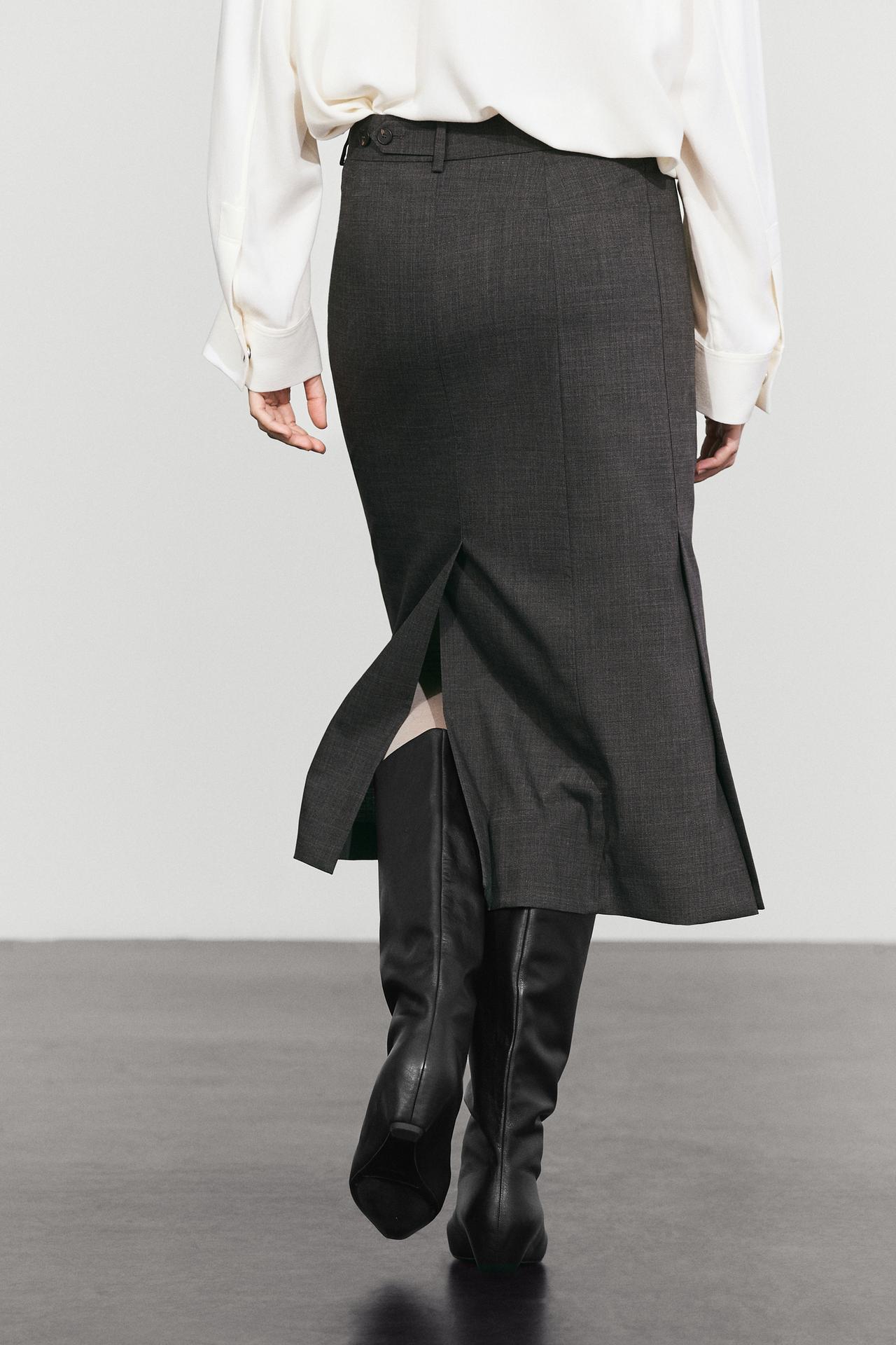 Straight wool-blend midi skirt — GREY