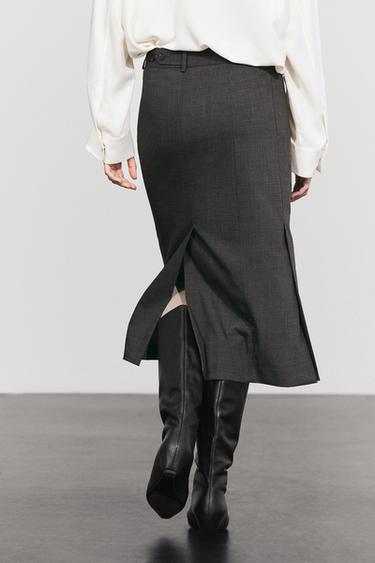 Straight wool-blend midi skirt — GREY 5