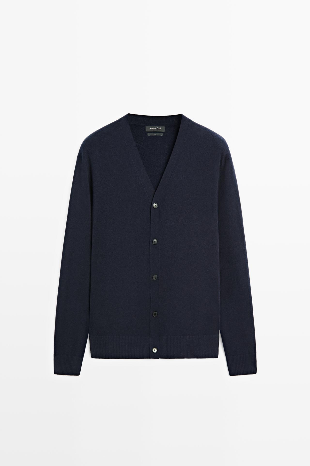 100% wool knit button cardigan — DARK NAVY