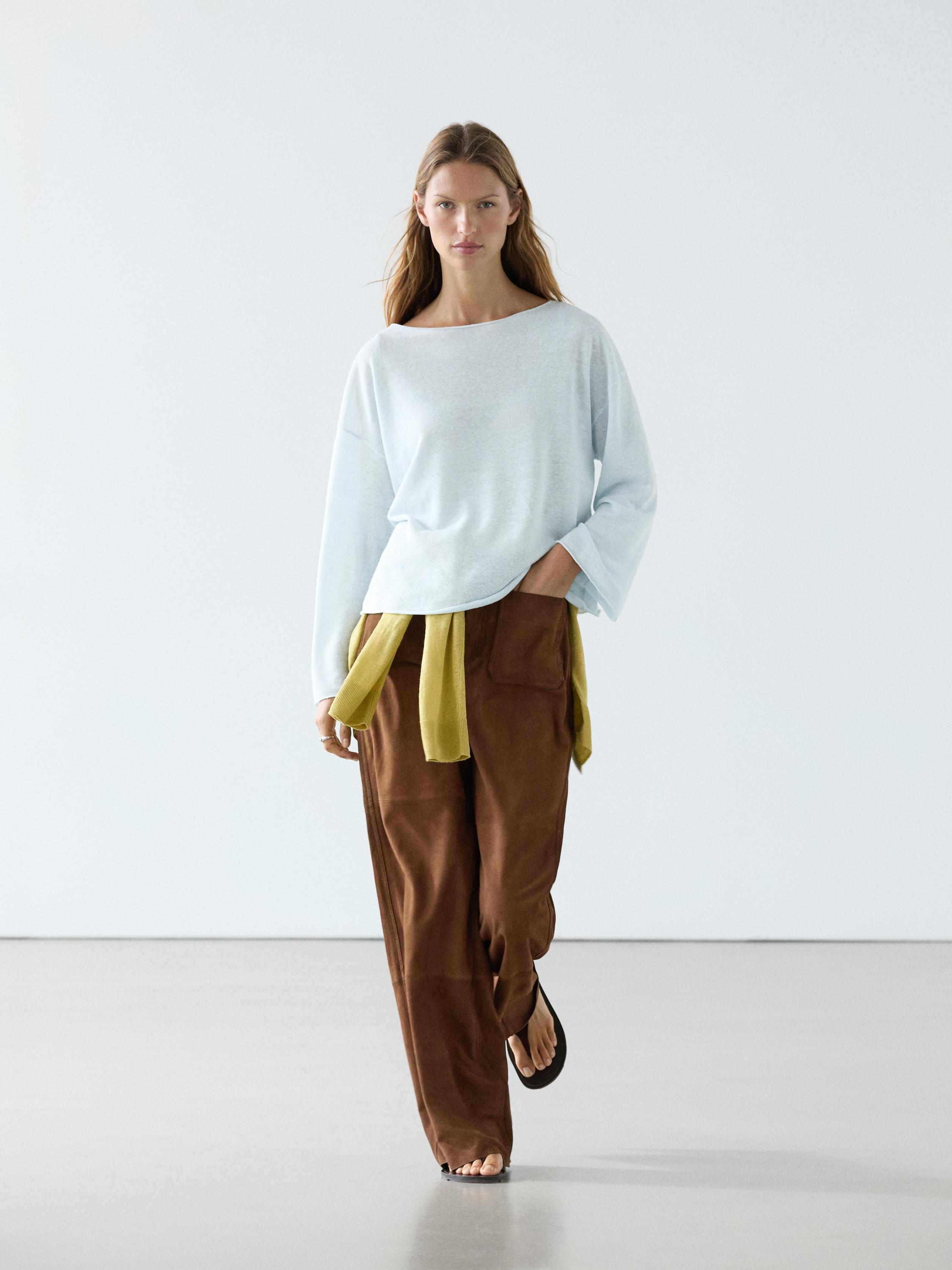 Pull en maille 100 % lin à col bateau