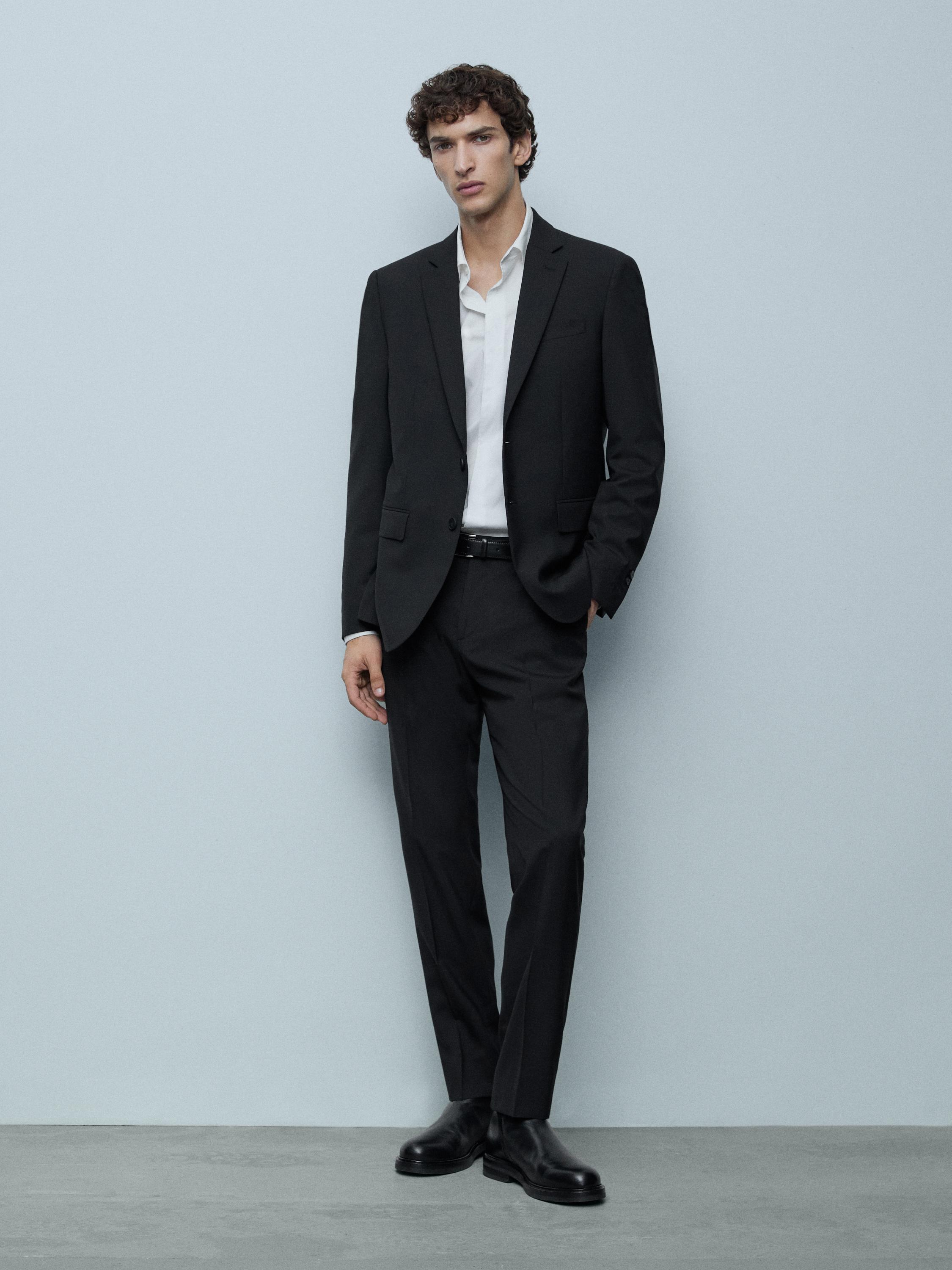 100% cool wool suit blazer — BLACK