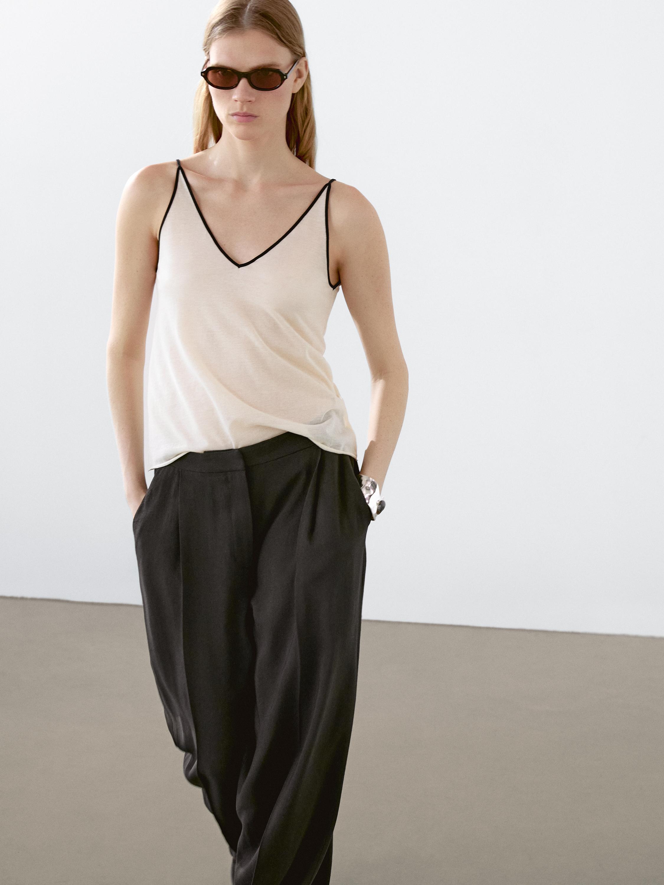 Top lingerie con spalline in misto cotone