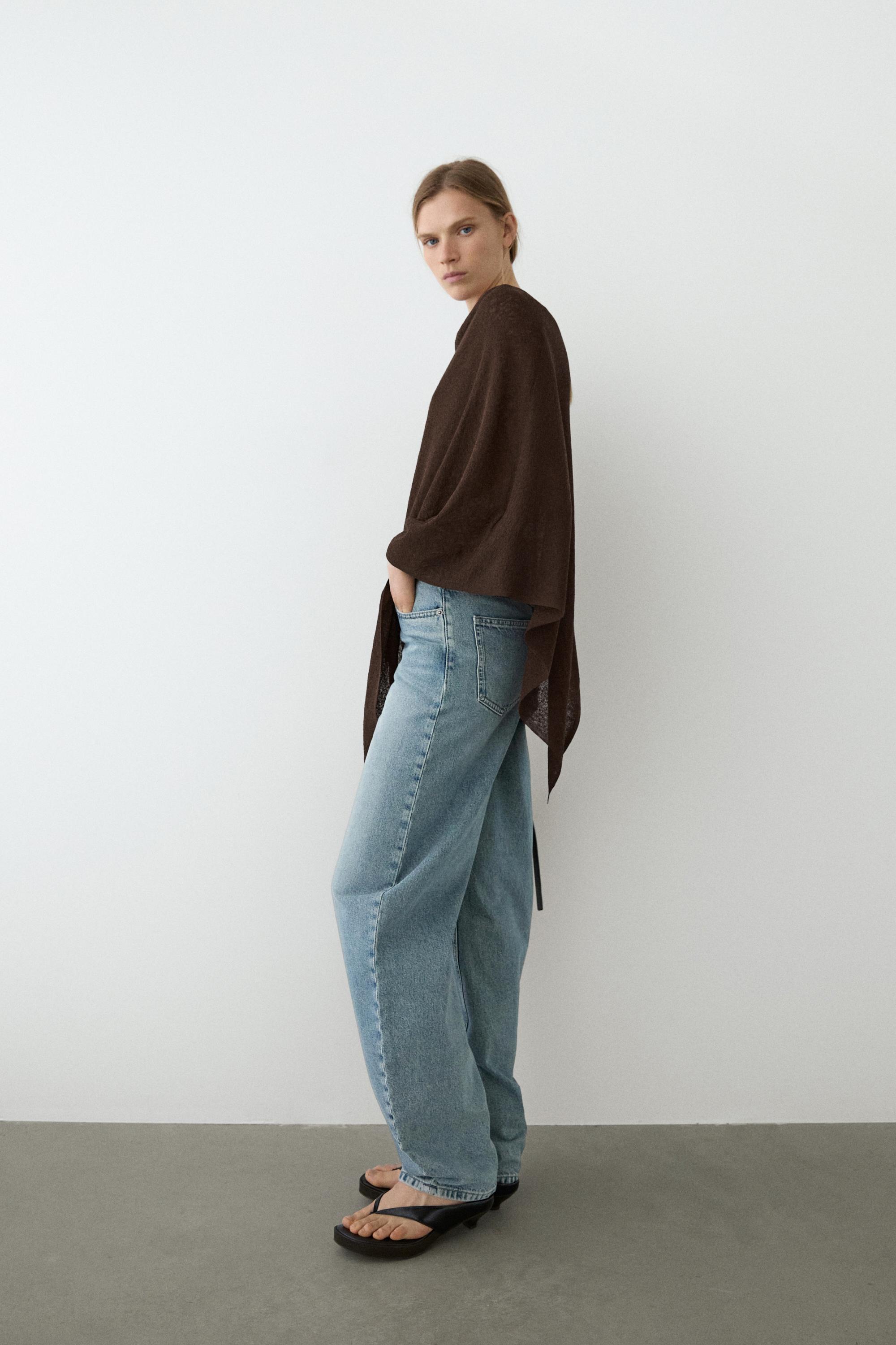 Asymmetric cotton cape — BROWN