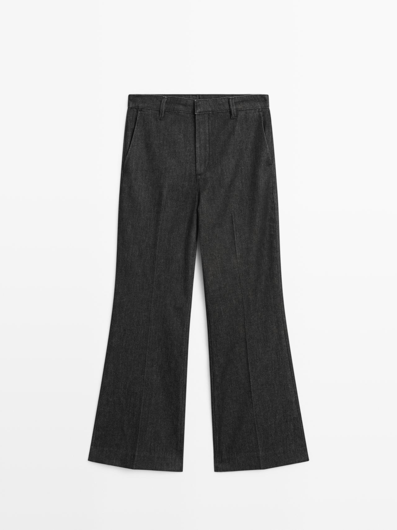 Massimo Dutti - Dame - Mid Waist Trompetbukser I Denim - Sort - 38