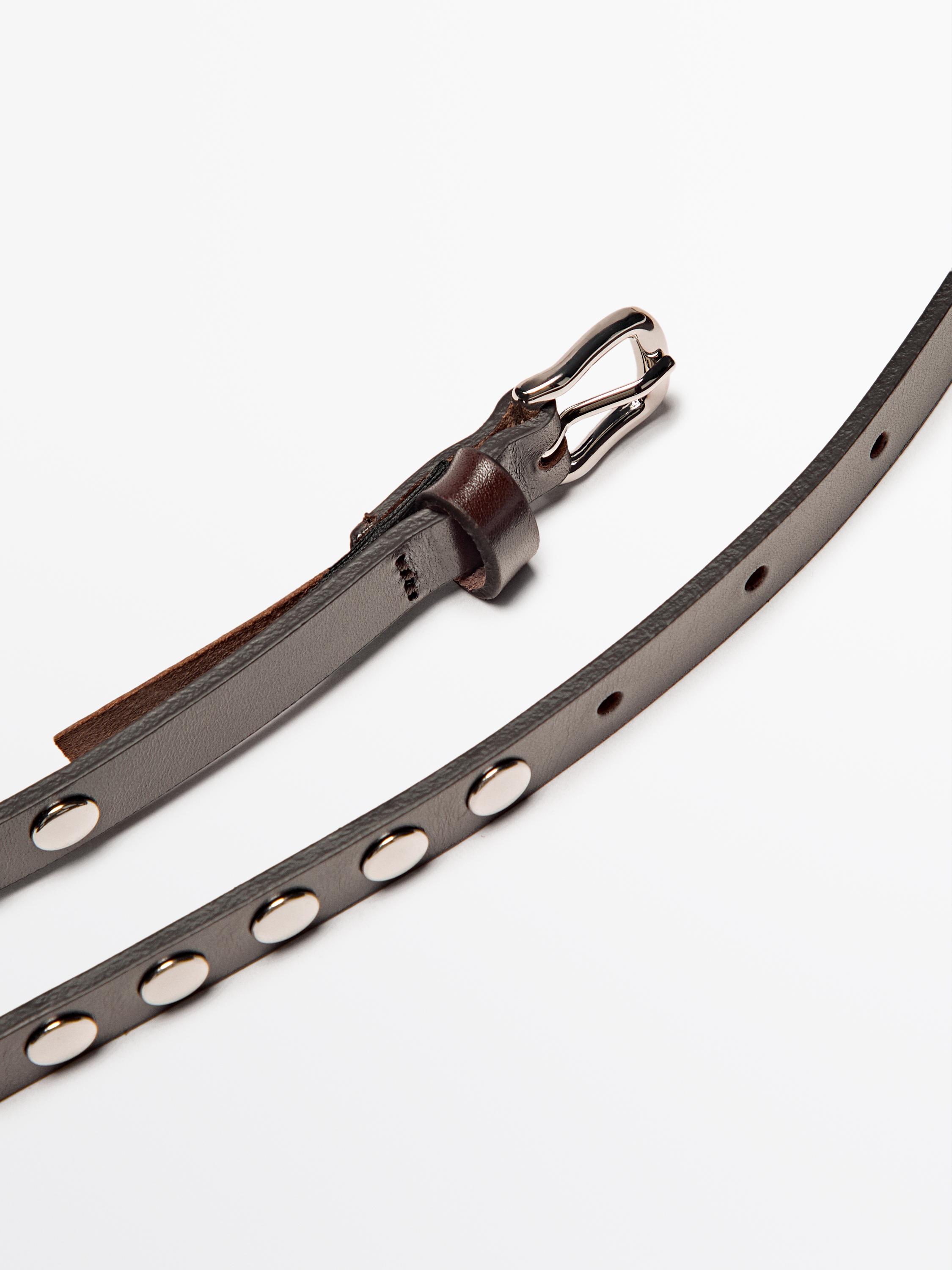Thin nappa leather belt with studs