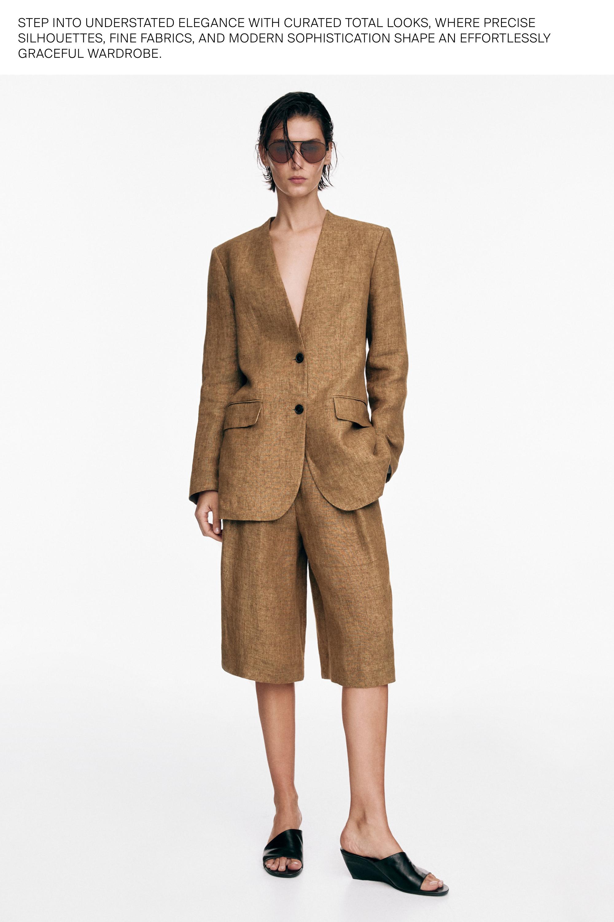 100% linen melange suit blazer — CAMEL