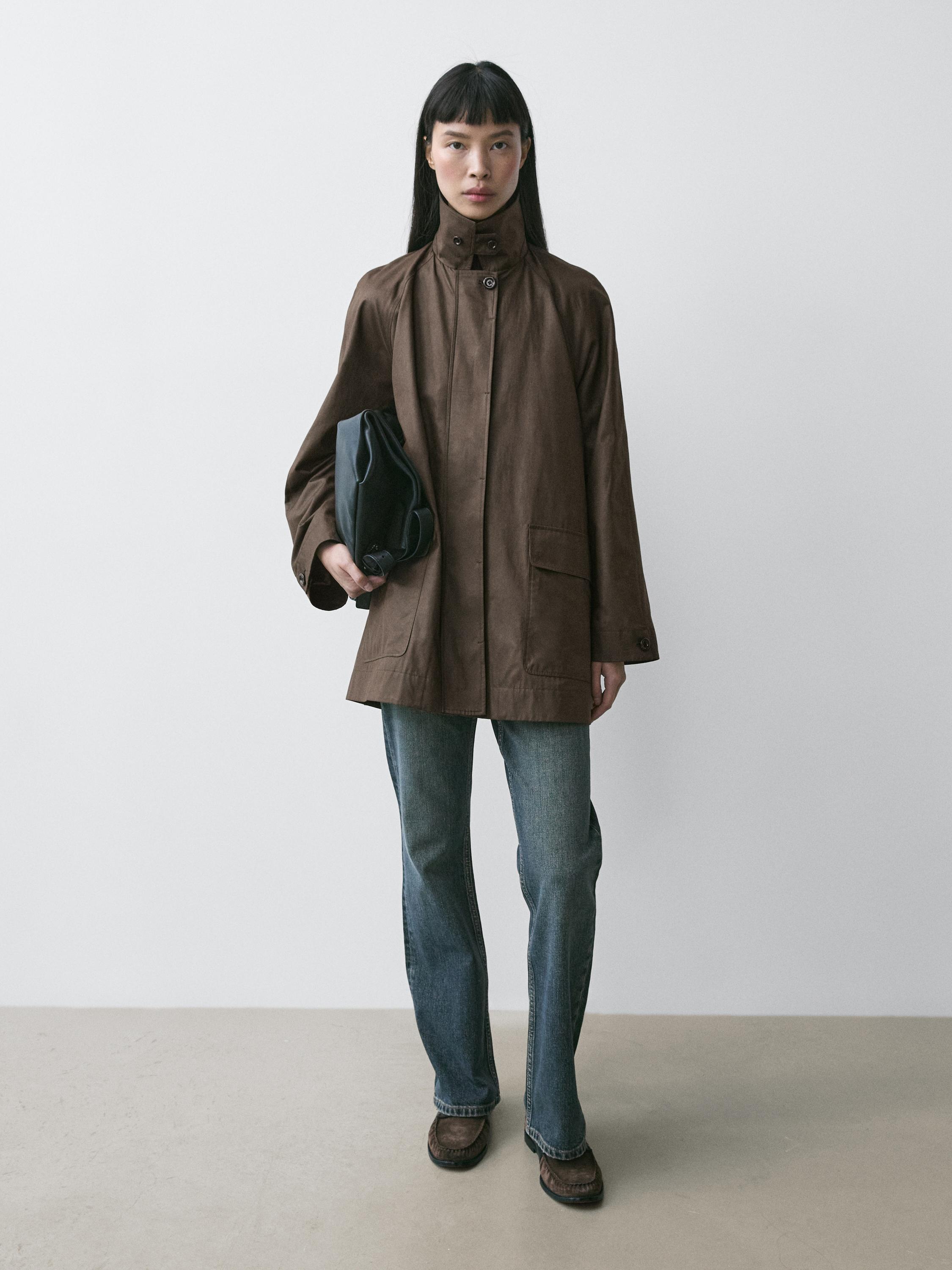 Long parka with pocket details — MOLE BROWN
