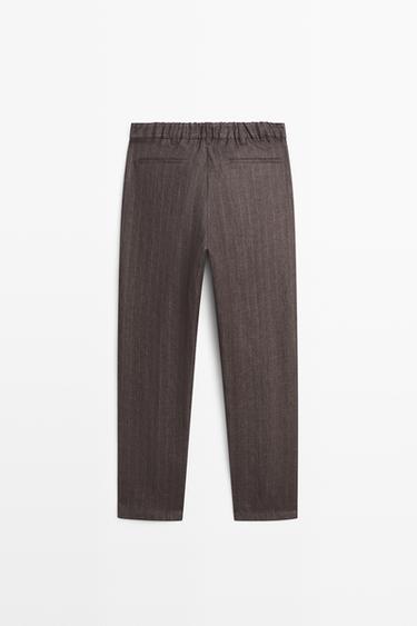 100% linen striped straight-leg pants — BROWN 6