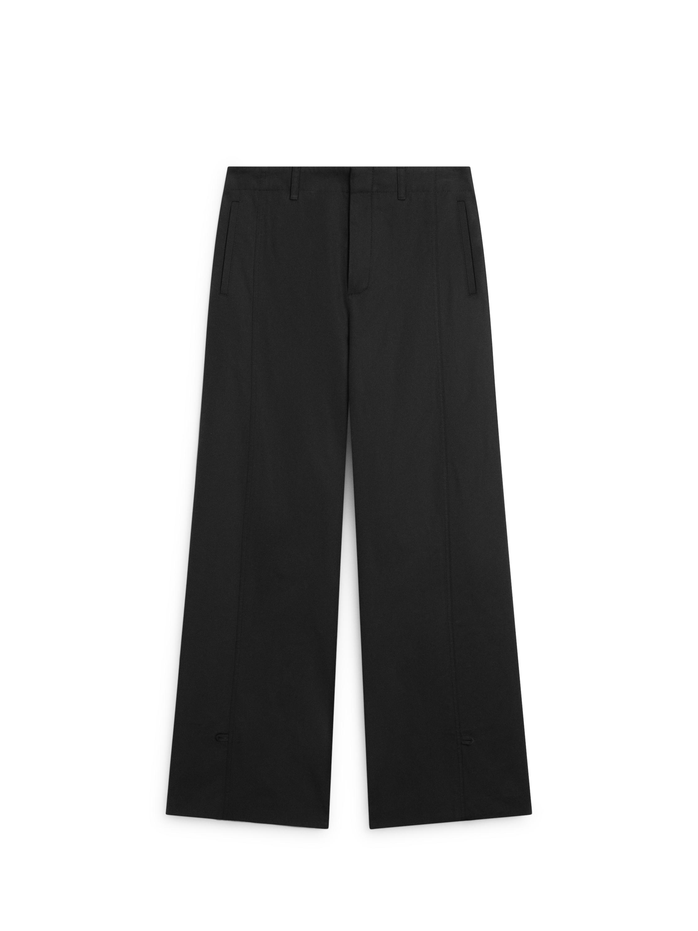 Cotton blend trousers with hem detail — BLACK