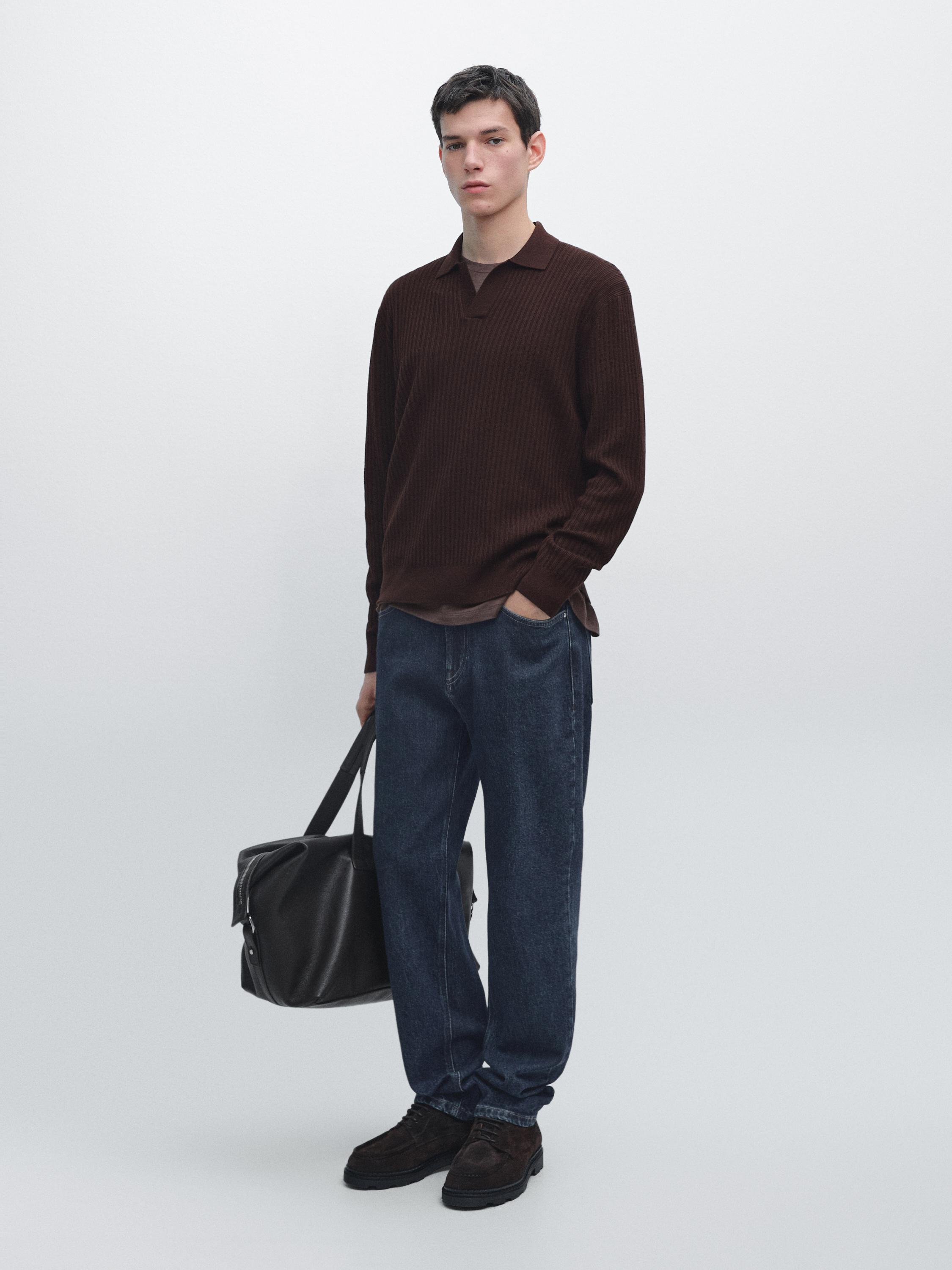 Cotton blend knit polo sweater