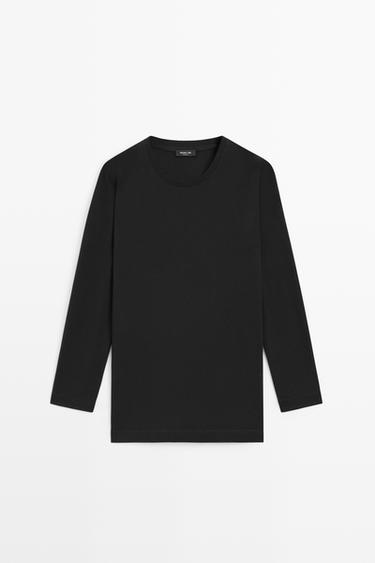 100% cotton long T-shirt with round neck — BLACK 2