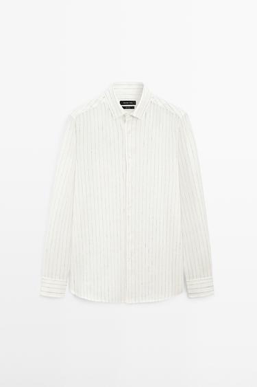 100% linen regular fit striped shirt — CREAM 2