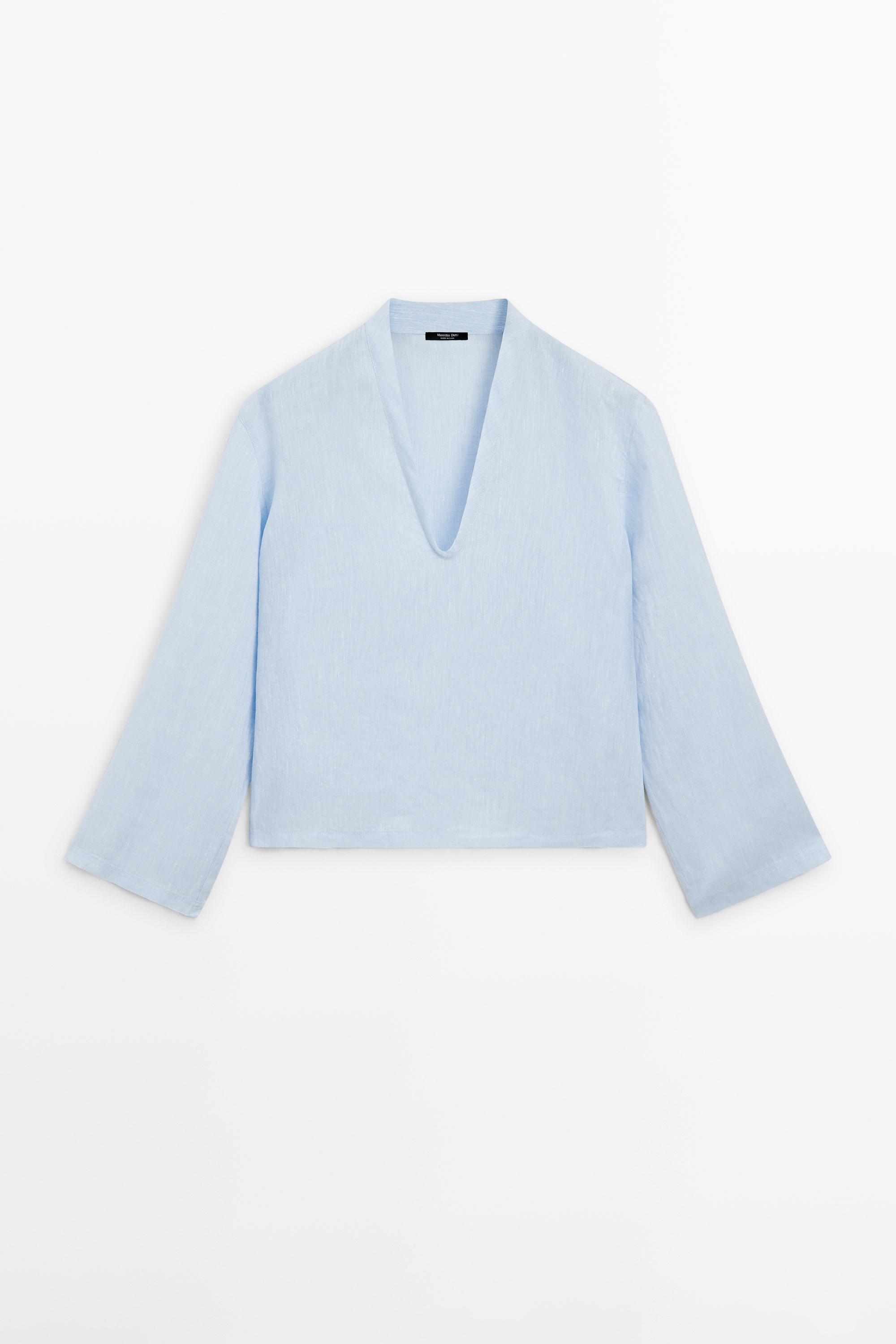 100% linen long sleeve shirt — SKY BLUE