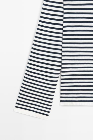 Striped V-neck knit sweater — CREAM 5