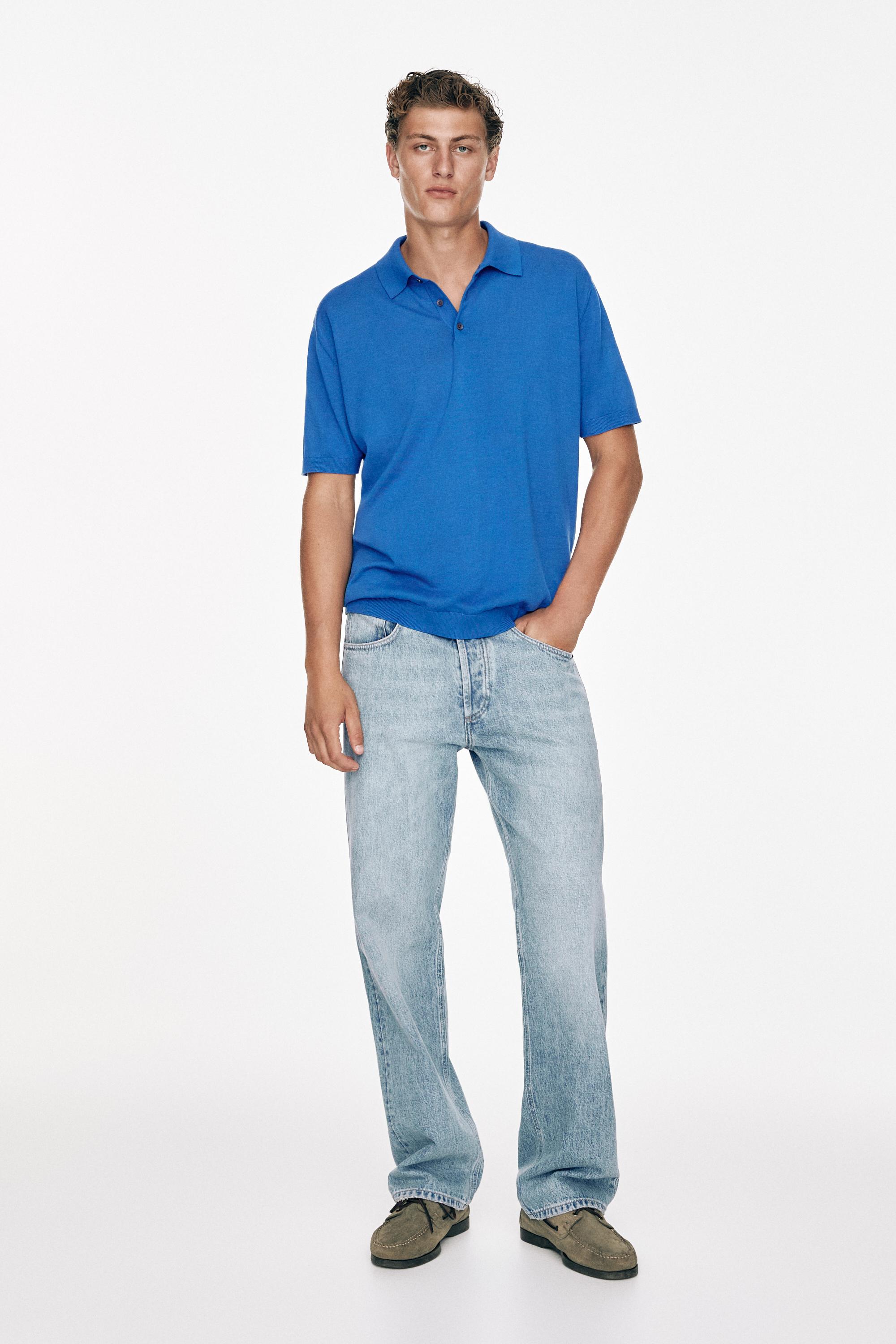 100% Cotton Knit Polo Shirt — BLUE