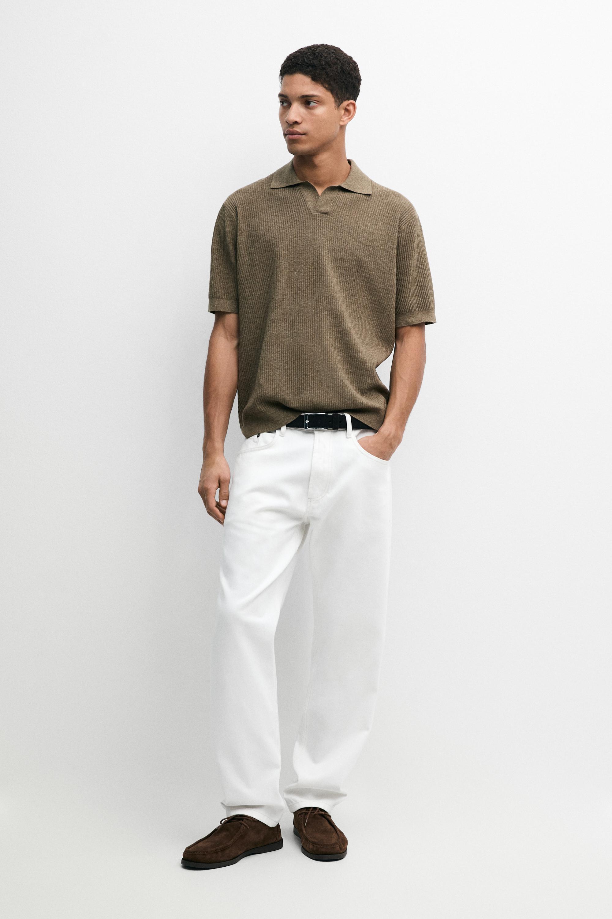 Cotton blend knit polo shirt — DARK OLIVE GREEN