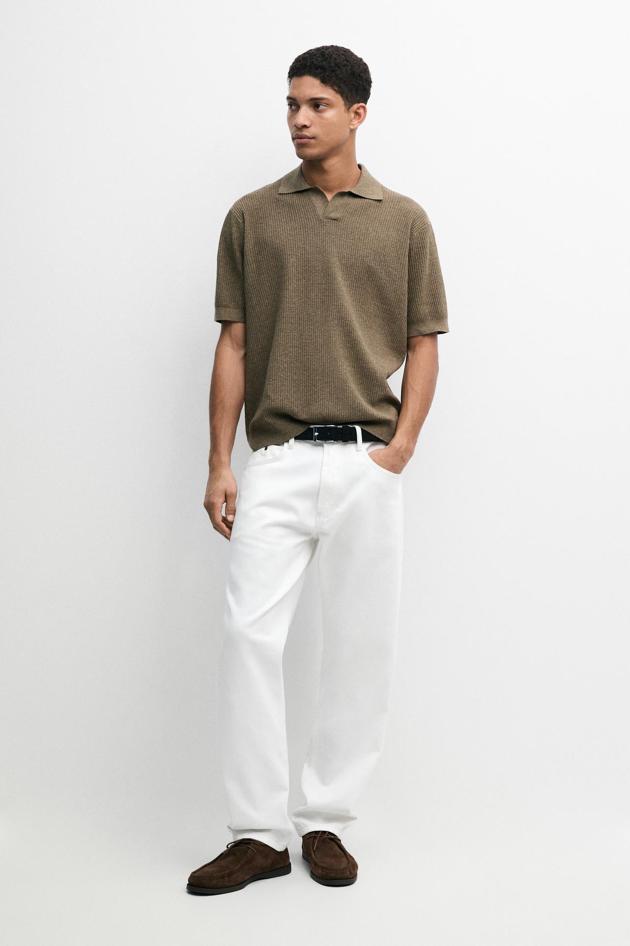 Cotton blend knit polo shirt — DARK OLIVE GREEN