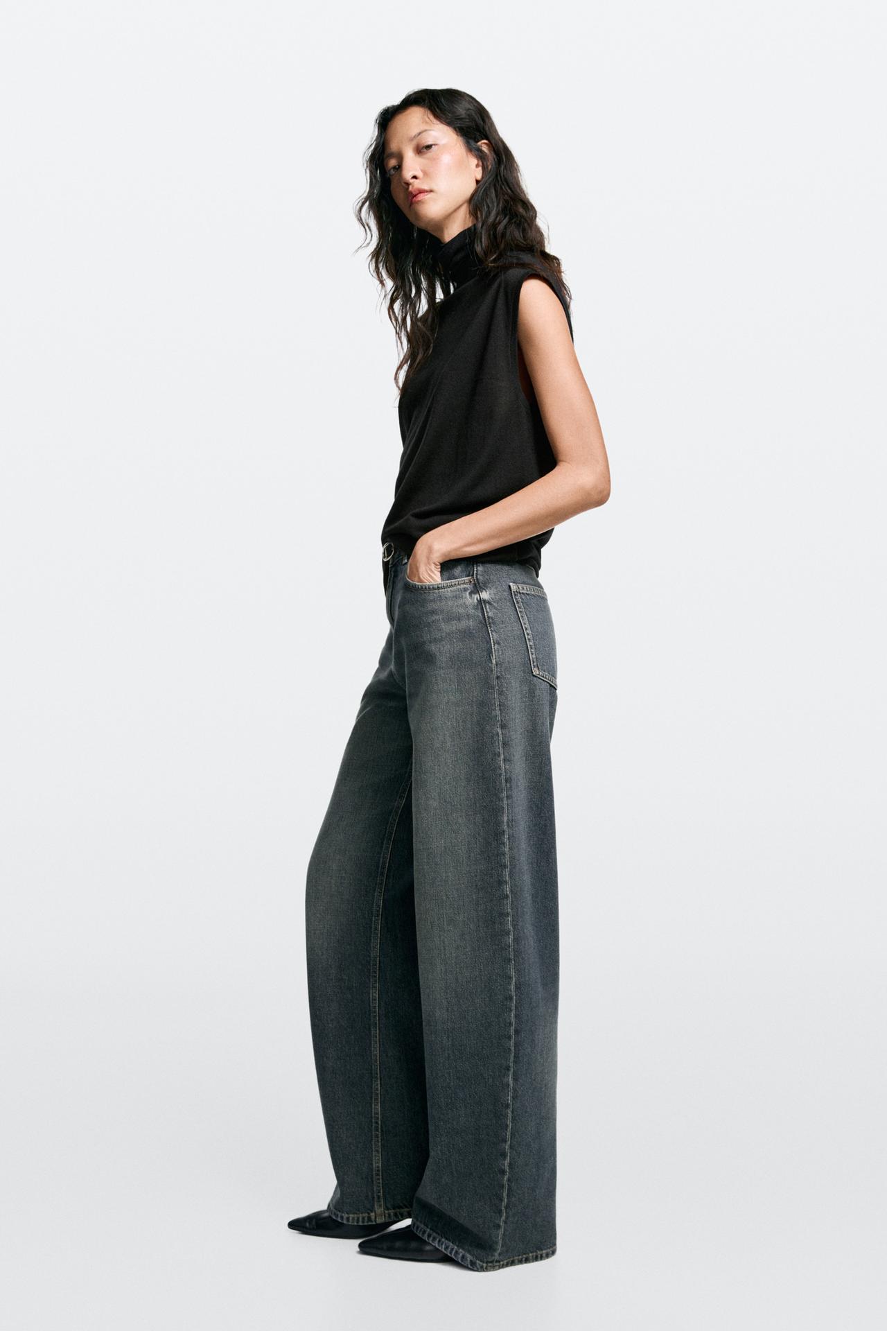 High-waist relaxed barrel fit jeans — Dark blue