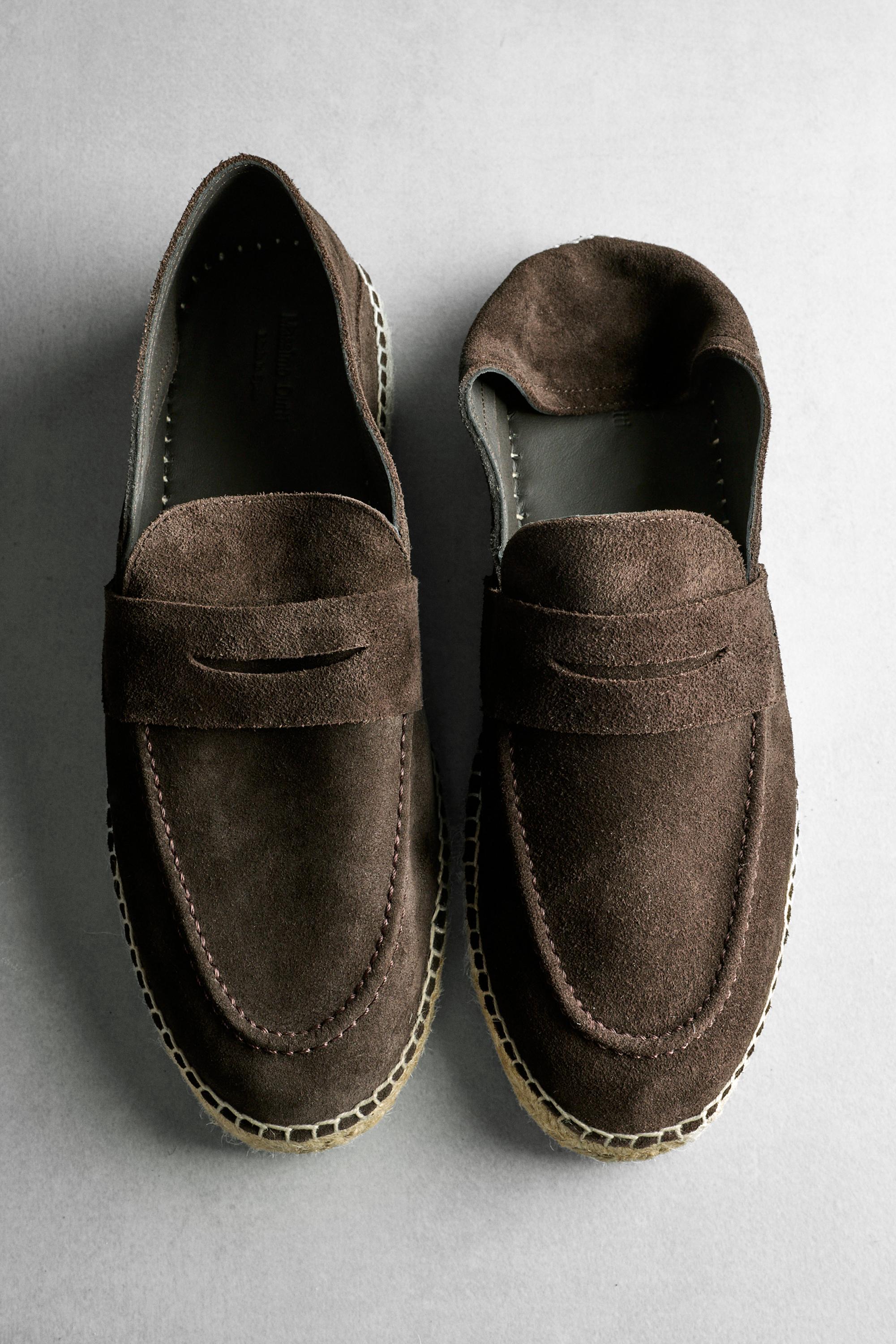 Split leather espadrilles with penny strap — BROWN