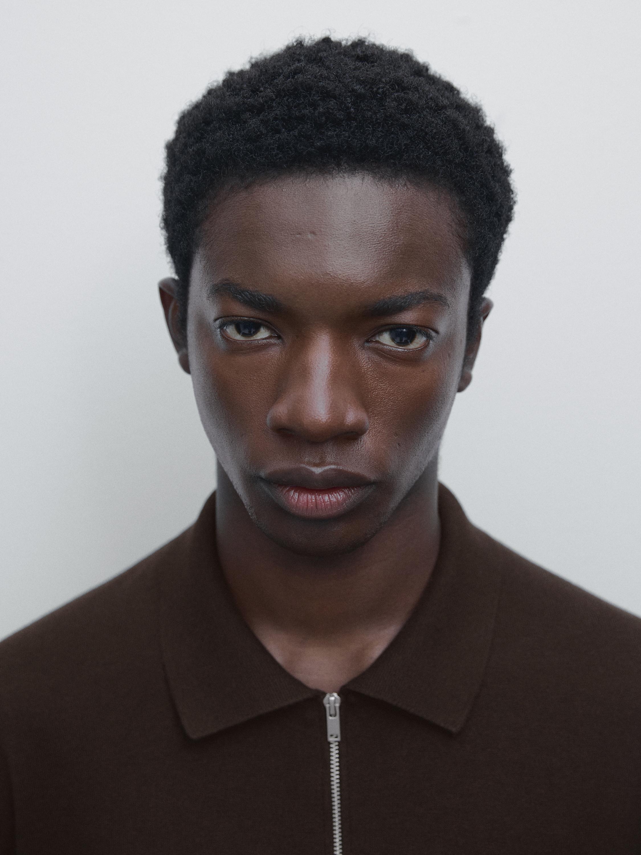 Knit polo sweater with zip
