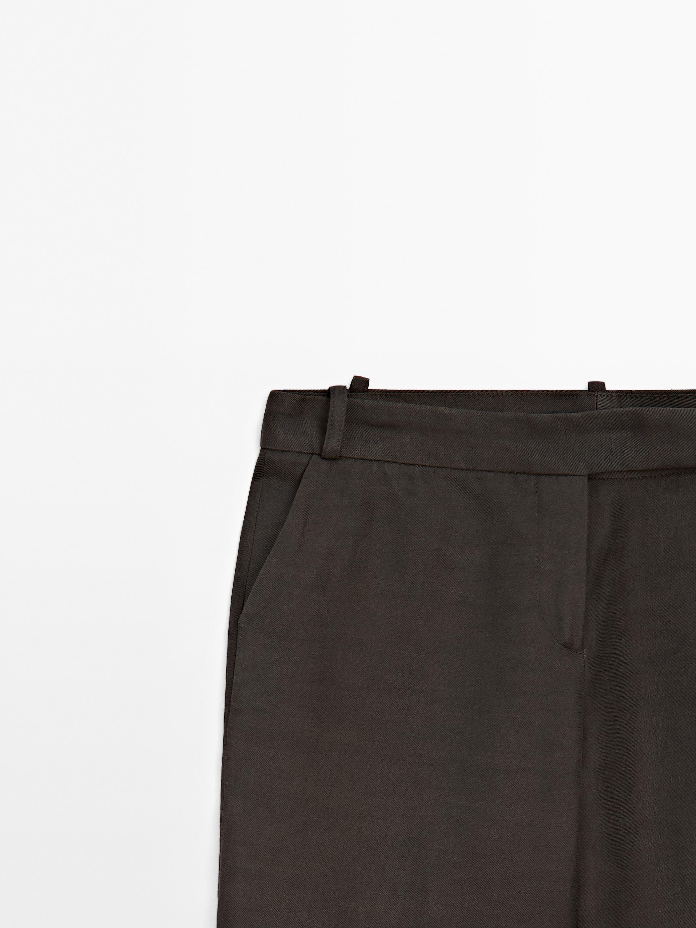 Straight fit linen blend trousers