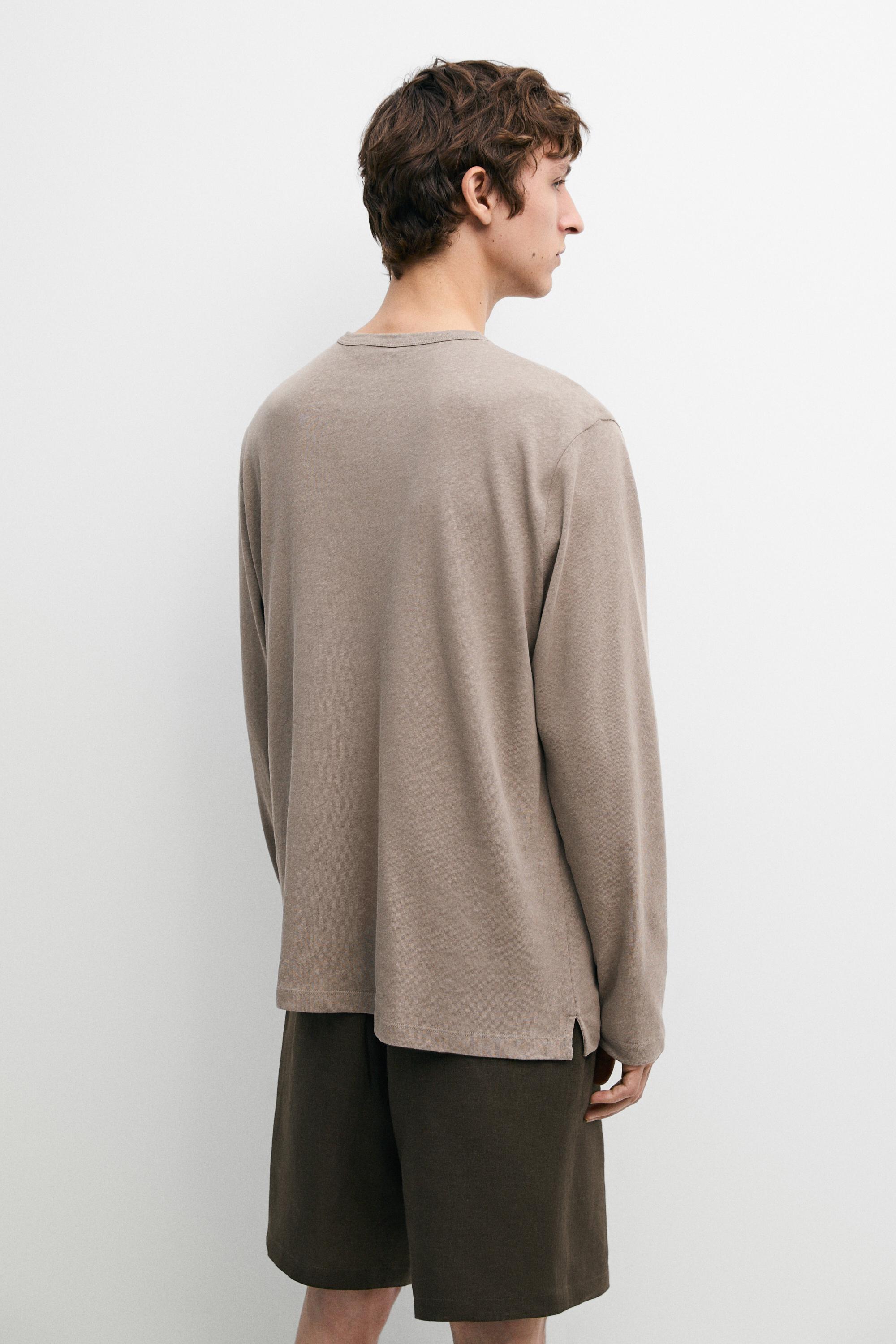 Long sleeve henley neck T-shirt — MOLE BROWN