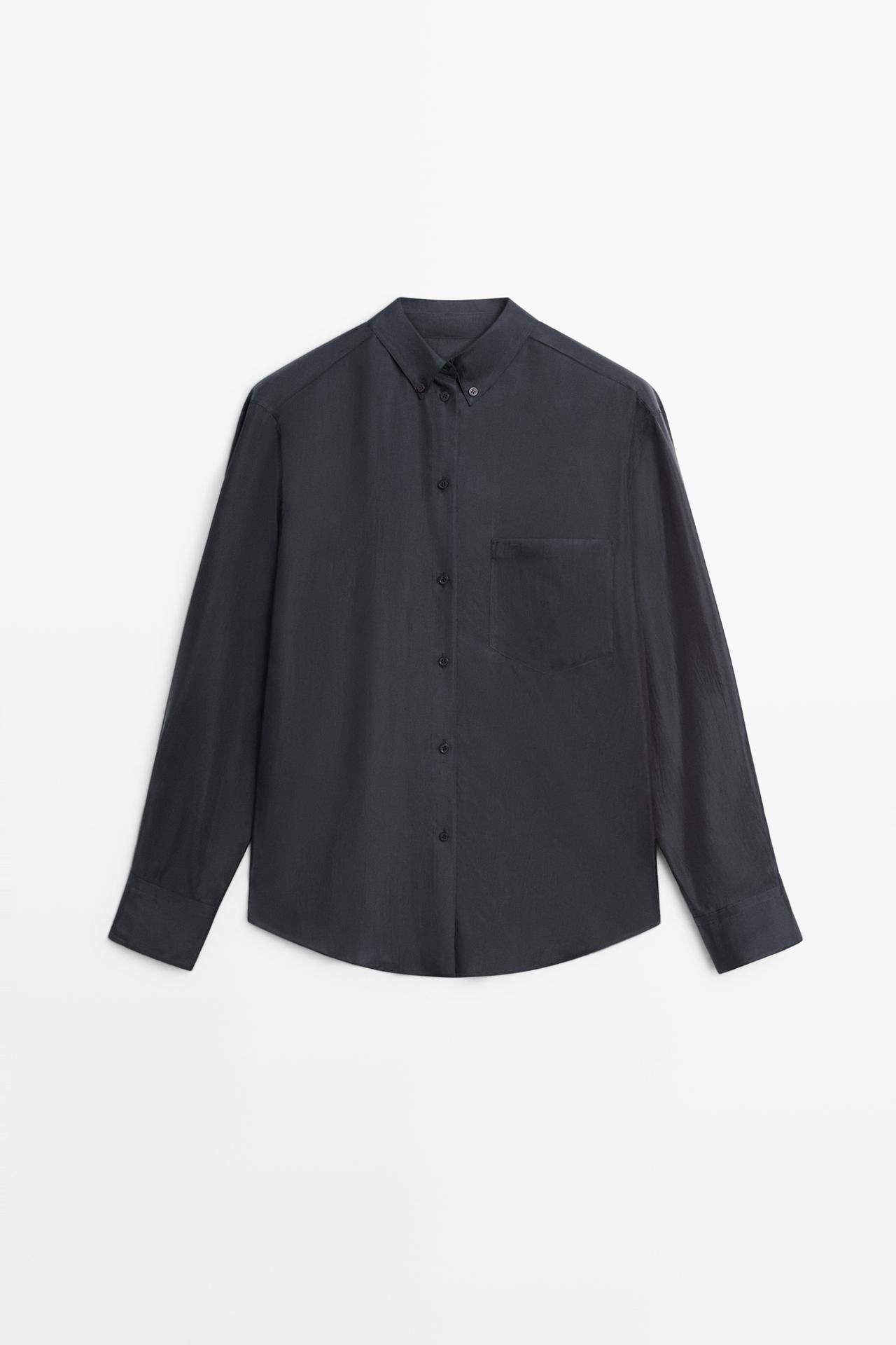 Flowing shirt with pocket detail — NAVY BLUE