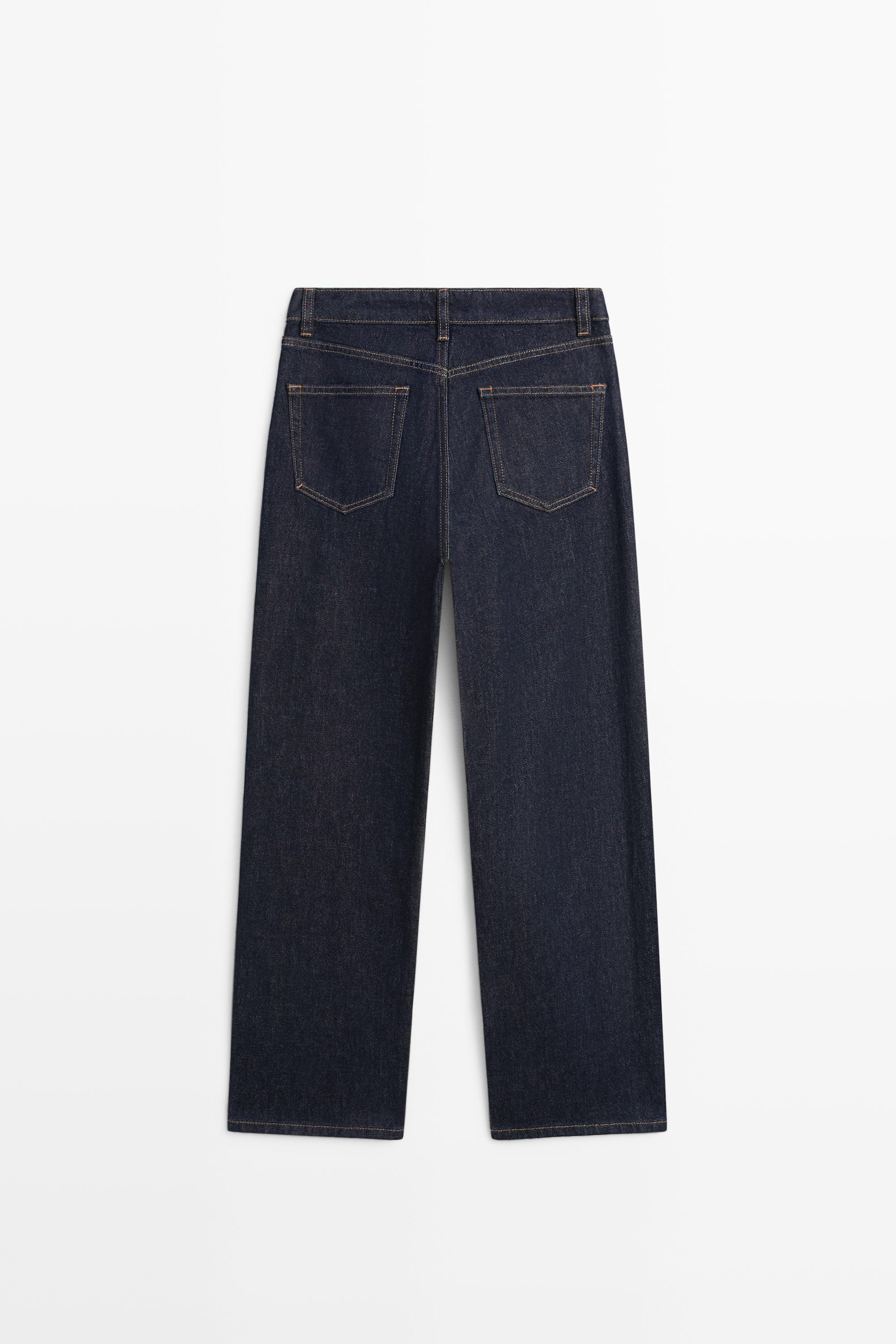 Jeans straight fit cropped tiro alto