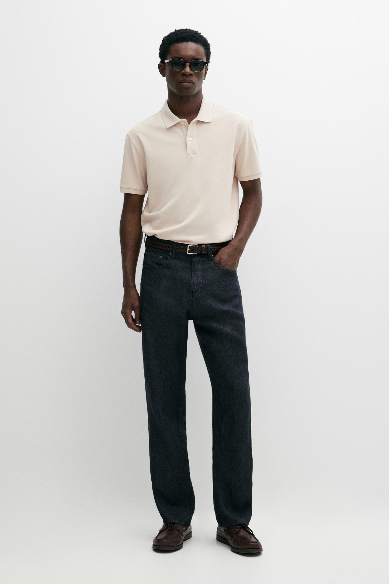 Micro-textured cotton piqué polo shirt — STONE