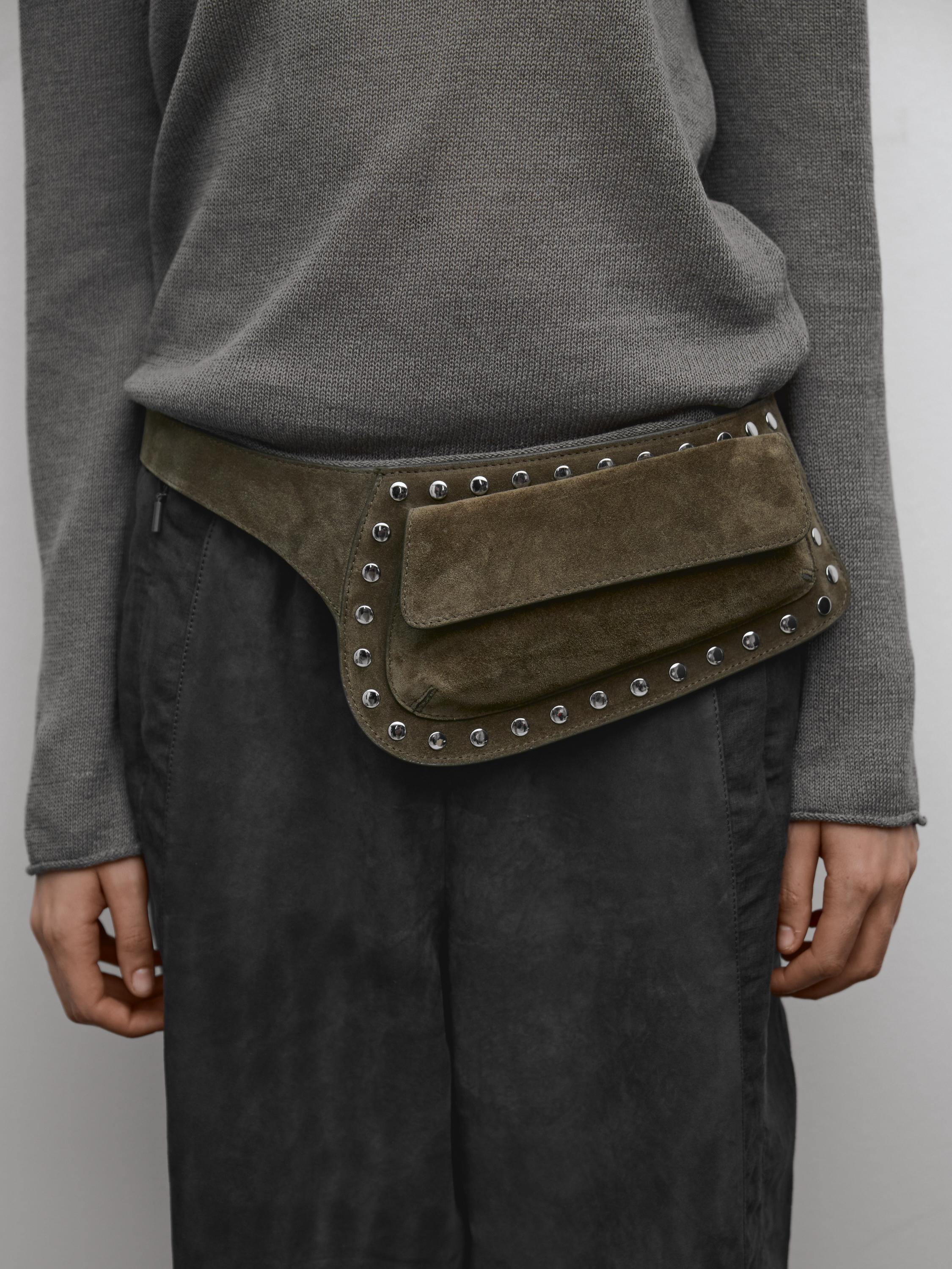 Split suede belt bag with studs