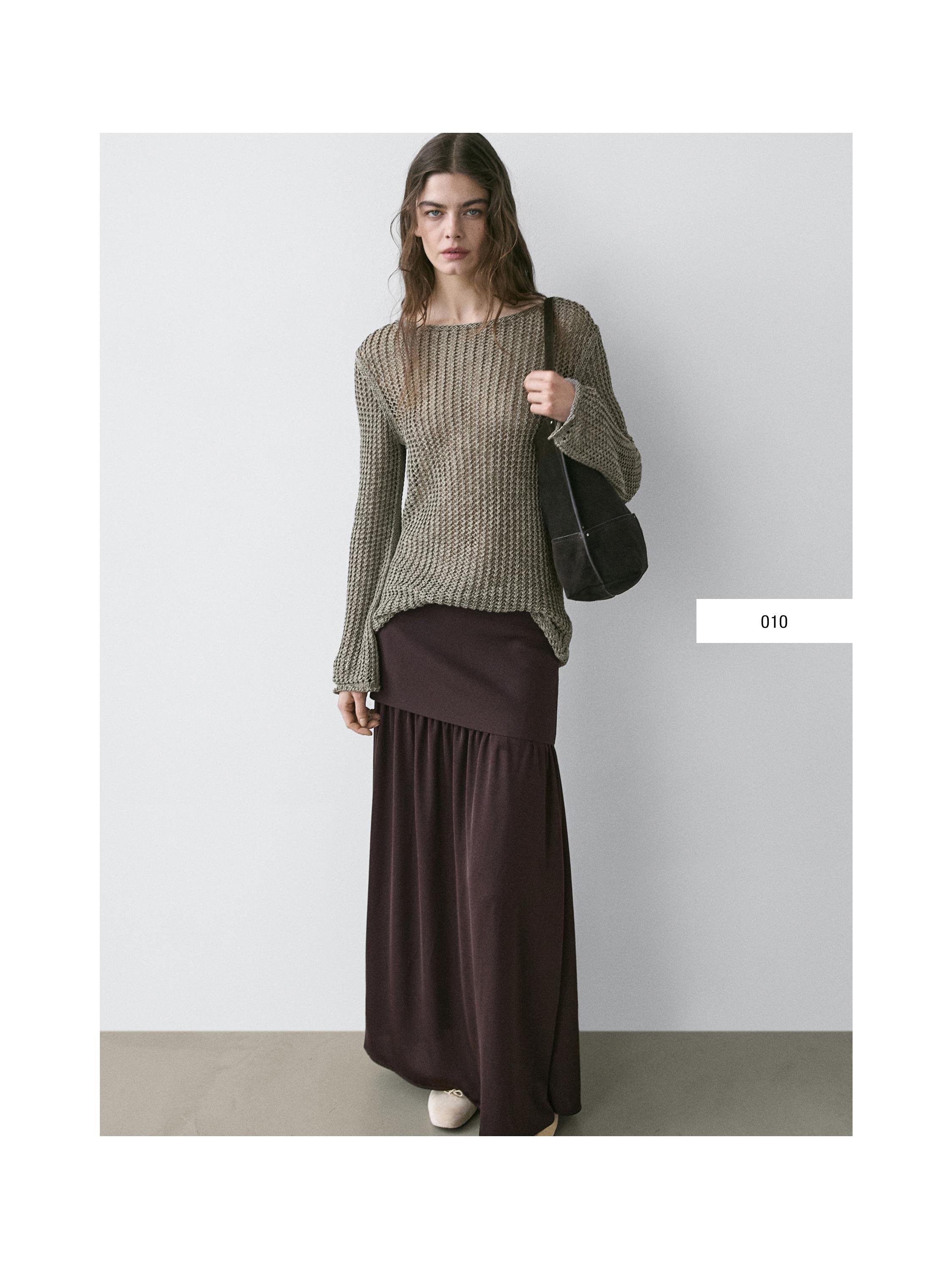 Cotton blend cutwork sweater — Greyish green