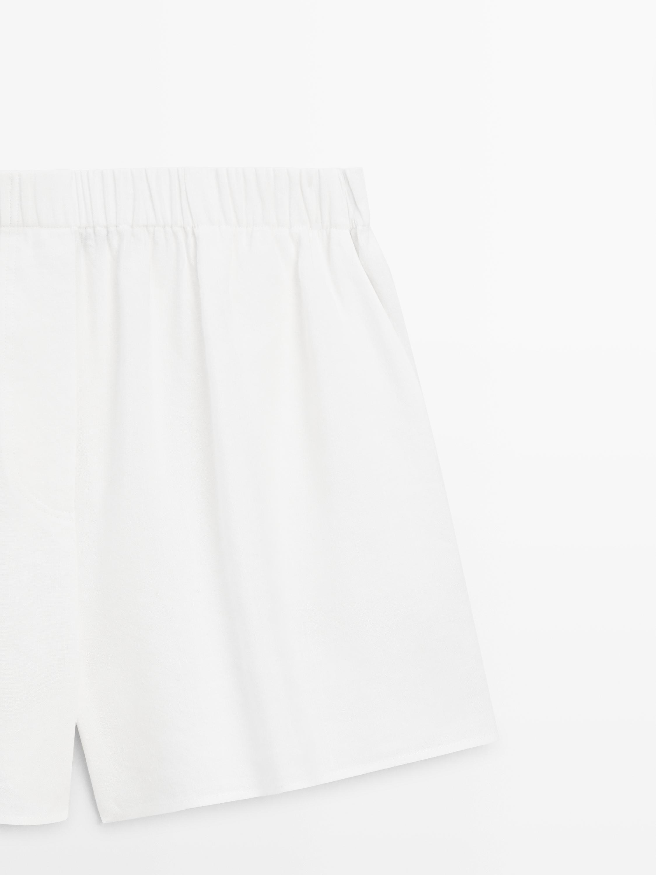 Linen blend total look short Bermuda shorts — Off white