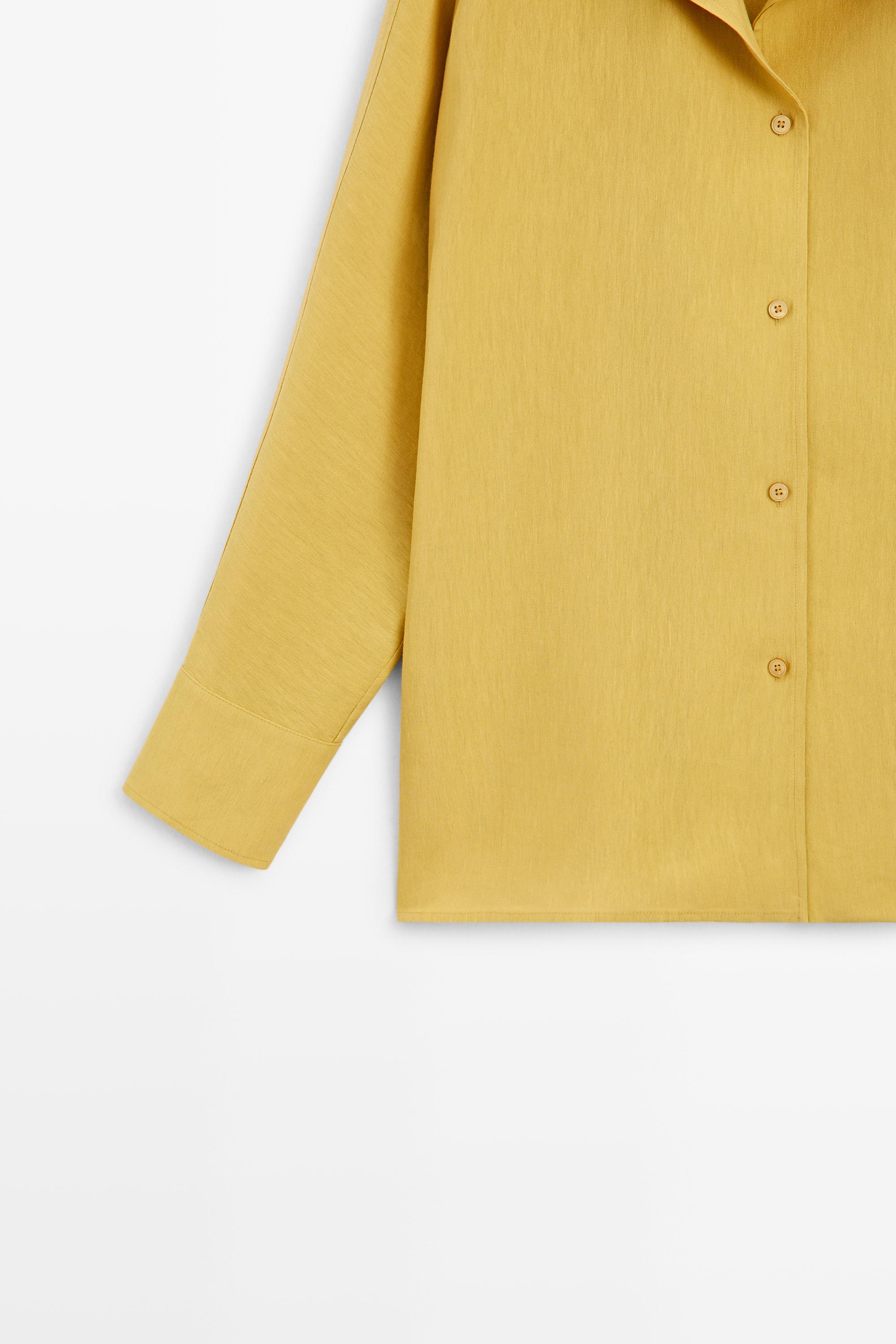 Flowing linen blend shirt with statement collar — MUSTARD YELLOW