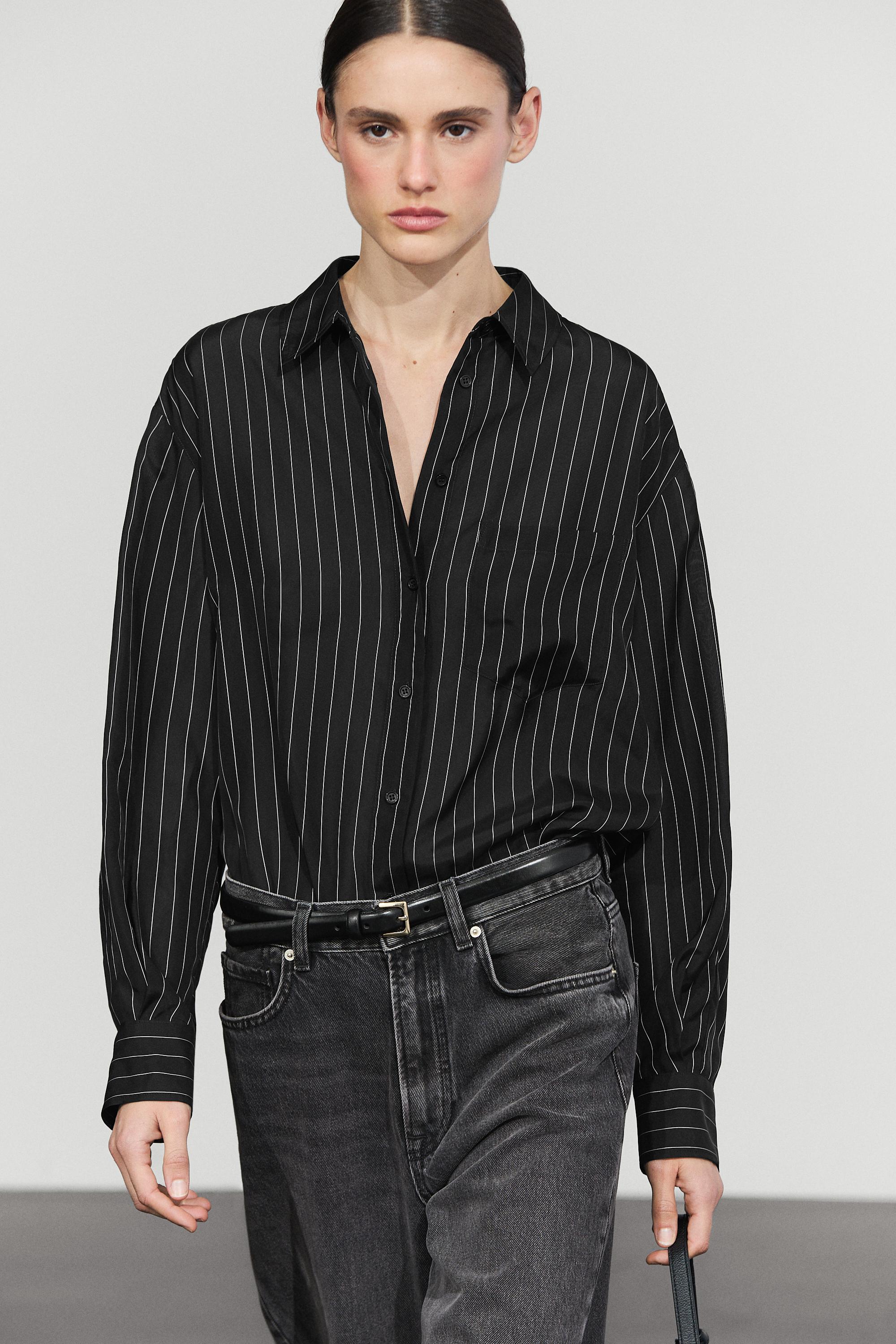 Striped flowing shirt with pocket detail