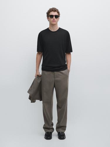 Wool-blend short-sleeve knit sweater — BLACK 1