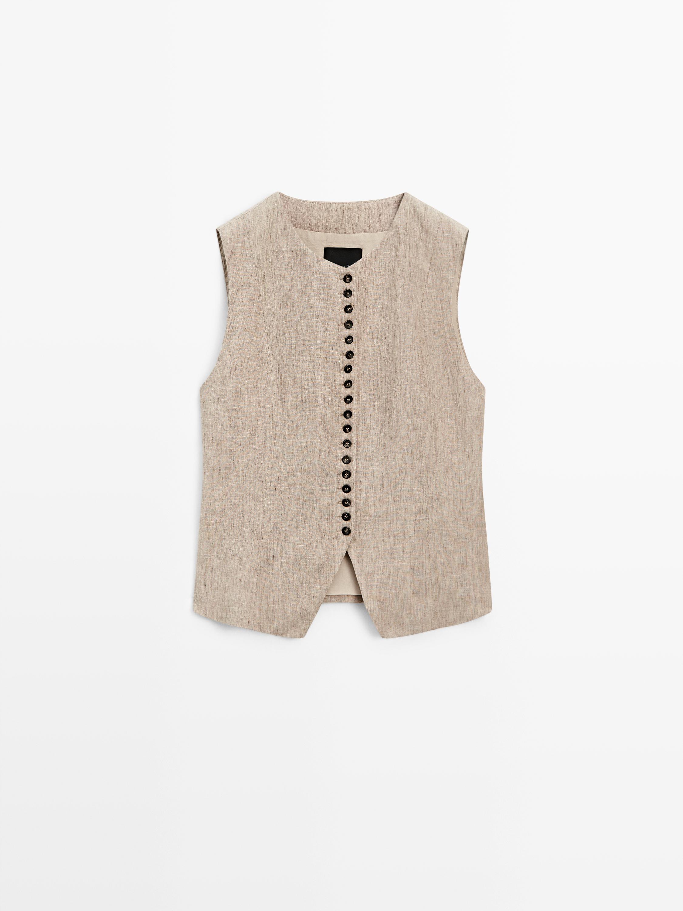 Linen melange waistcoat with buttons