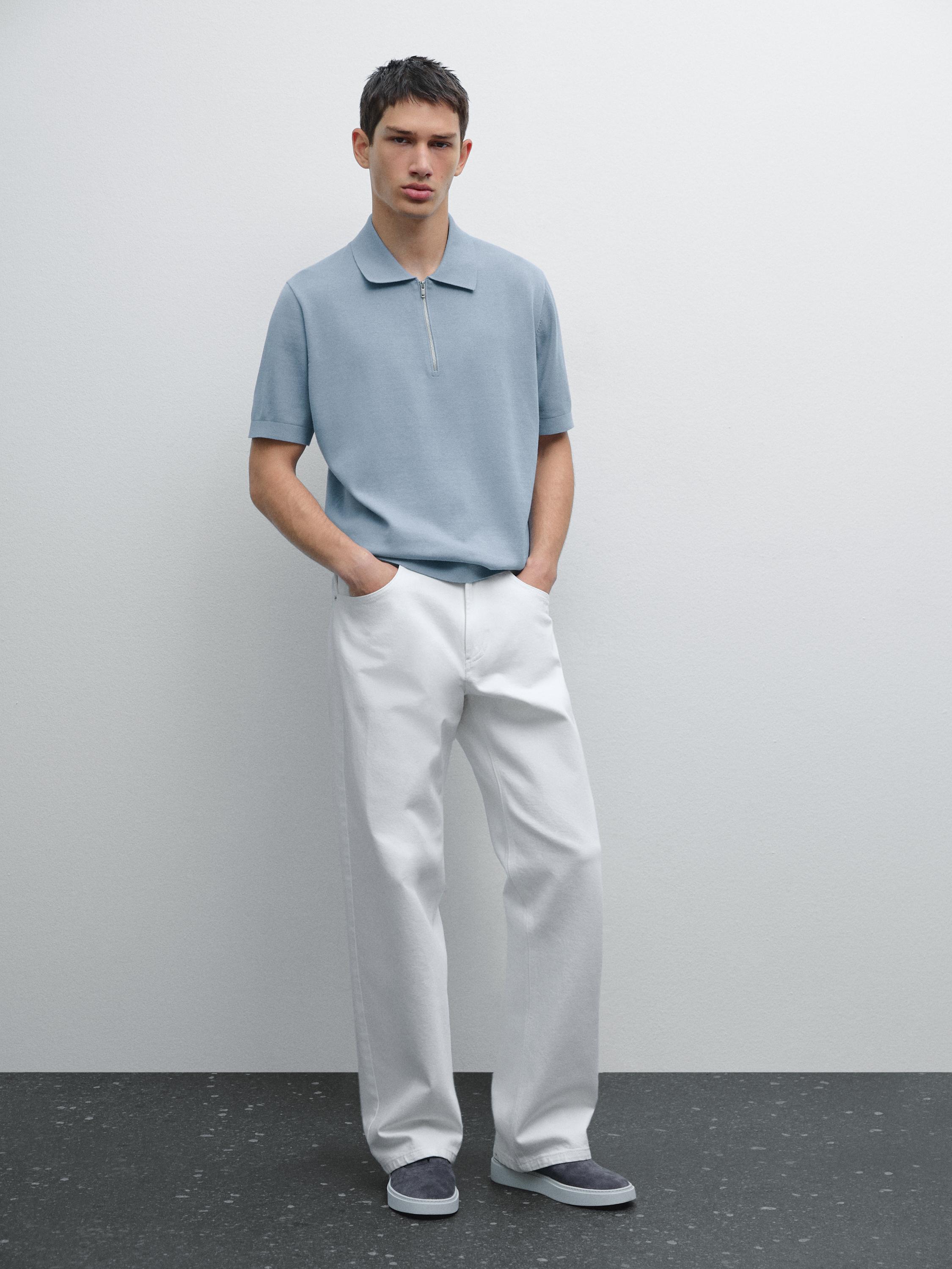 Cotton knit quarter-zip polo shirt