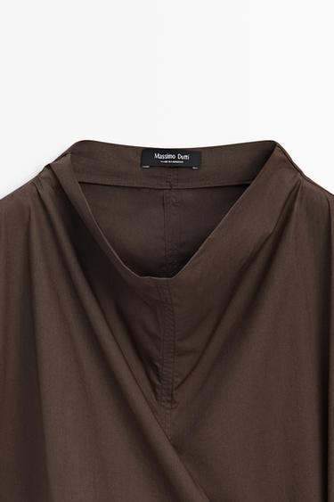 100% cotton draped poplin dress — BROWN 7