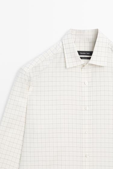100% Cotton Regular Fit Check Shirt — Ecru 9