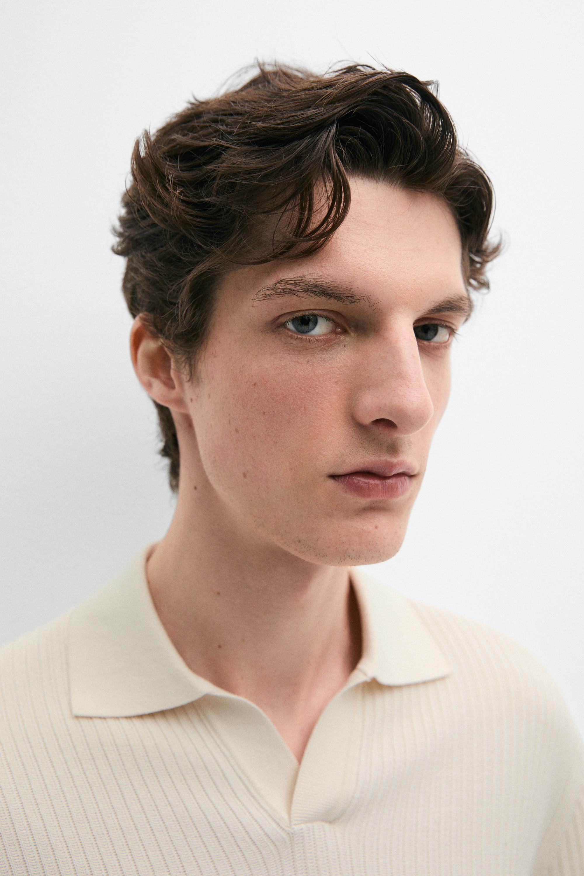 Regular fit cotton knit polo shirt — CREAM