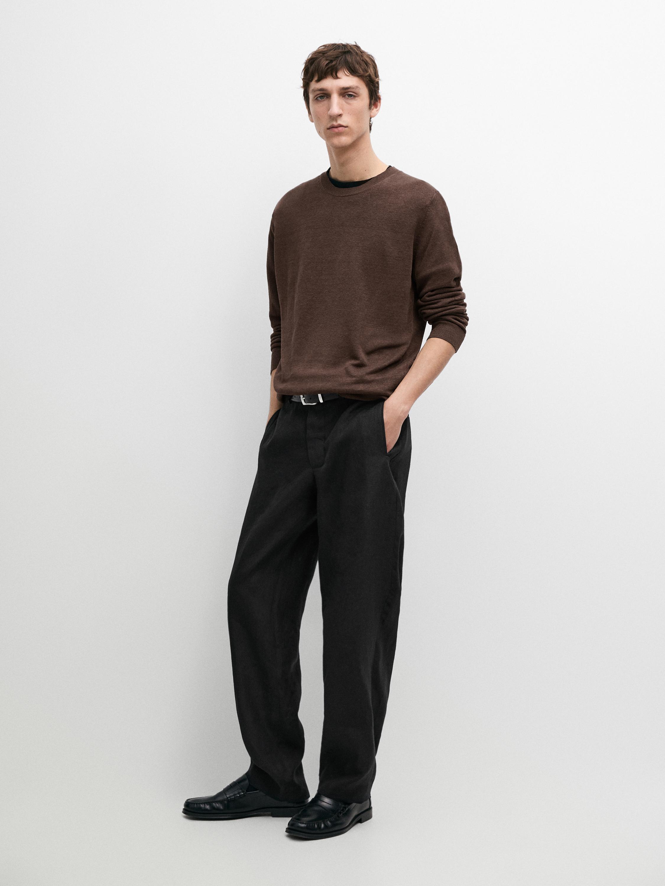 Linen tailored fit barrel trousers — BLACK
