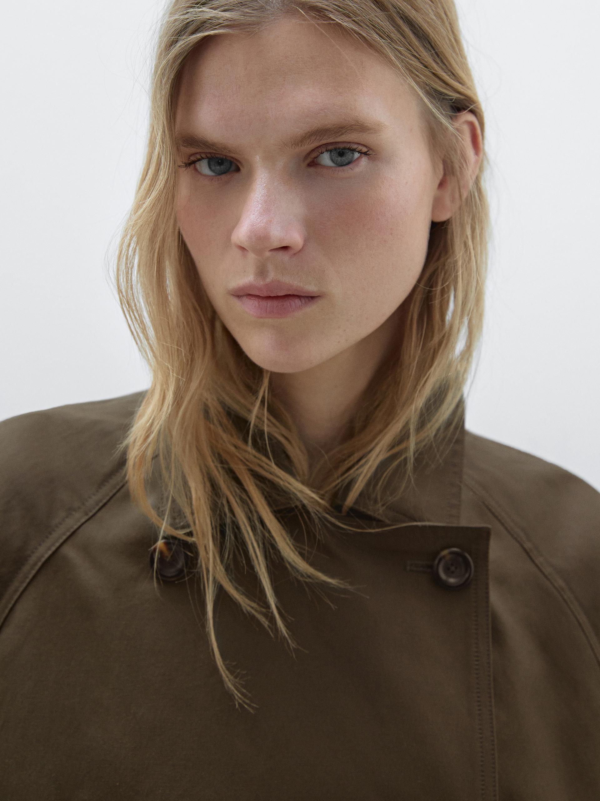 Trench Cape Court Déperlant - Marron - Xs - Massimo Dutti - Femme